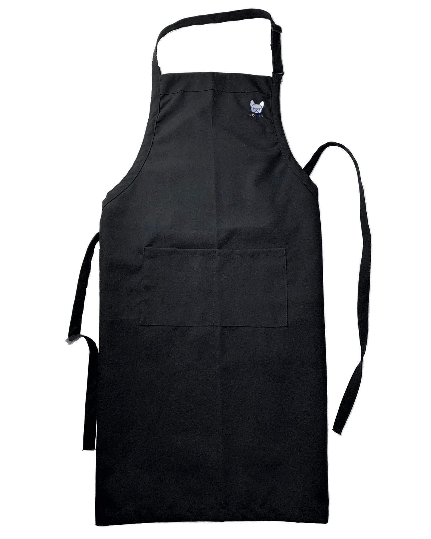 Kozis Bib Apron, Mjs Cotton-Rich Polyester, One Size, Black