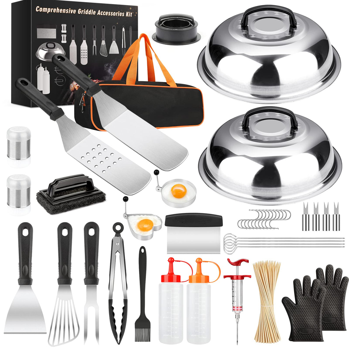 Griddle Accessories Kit, Griddle Grill Tools Set For Blackstone And Camp Chef, Two Basting Cover Professional Grill Bbq Spatula