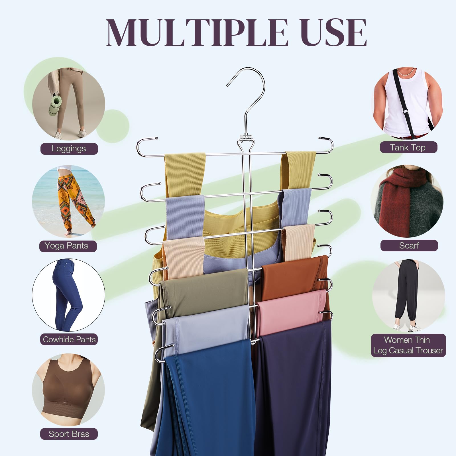 Ulimart Leggings Hangers For Closet,2 Pack Metal Yoga Pants Hanger Hold 24 Leggings,Scarf Organizer,Closet Organizer For Pants,S