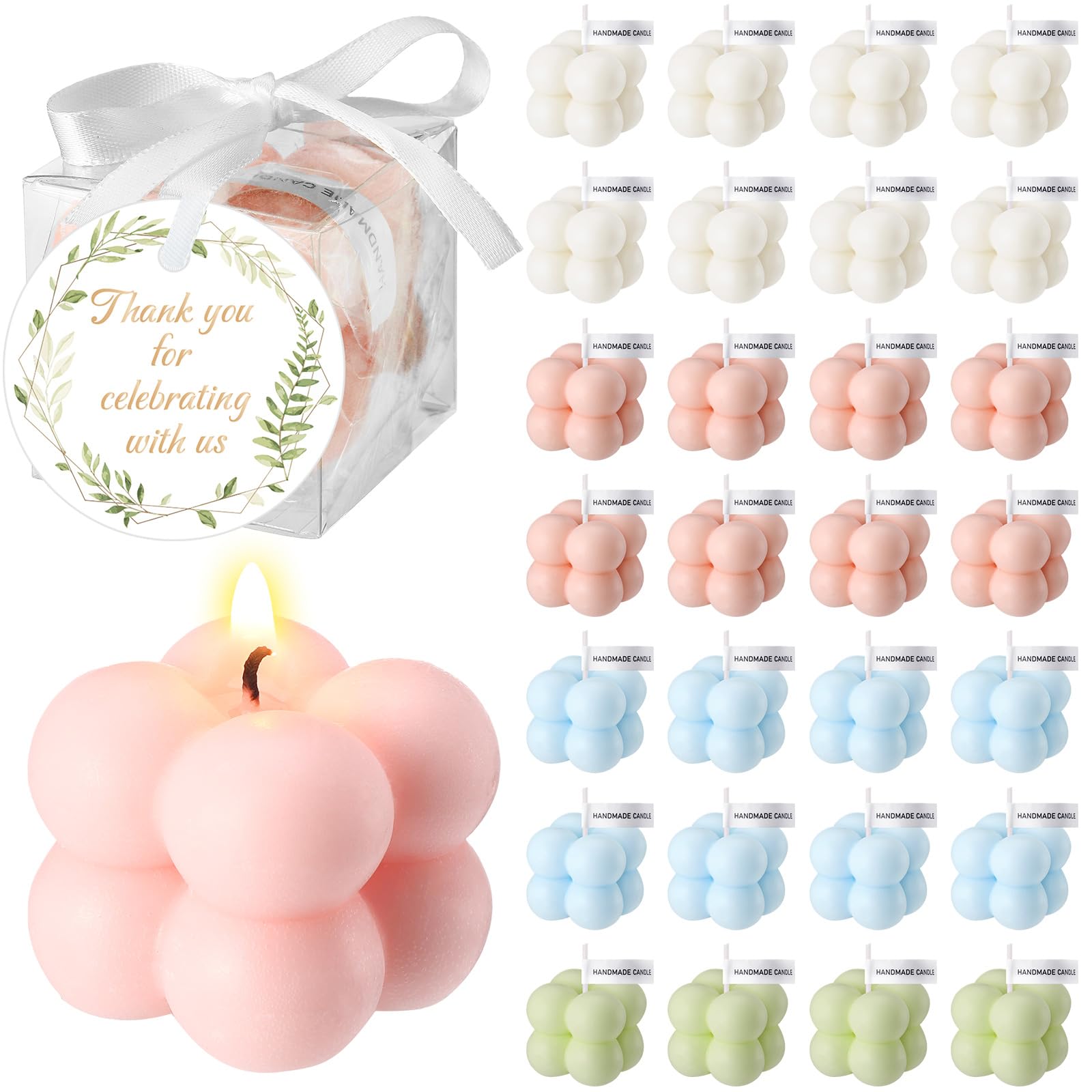 MTLEE 40 Sets Wedding Favors Gift for Guest, 1.6 Small Bubble Candles Bulk with Greeting Card Ribbon Box Aesthetic Mini Scented 