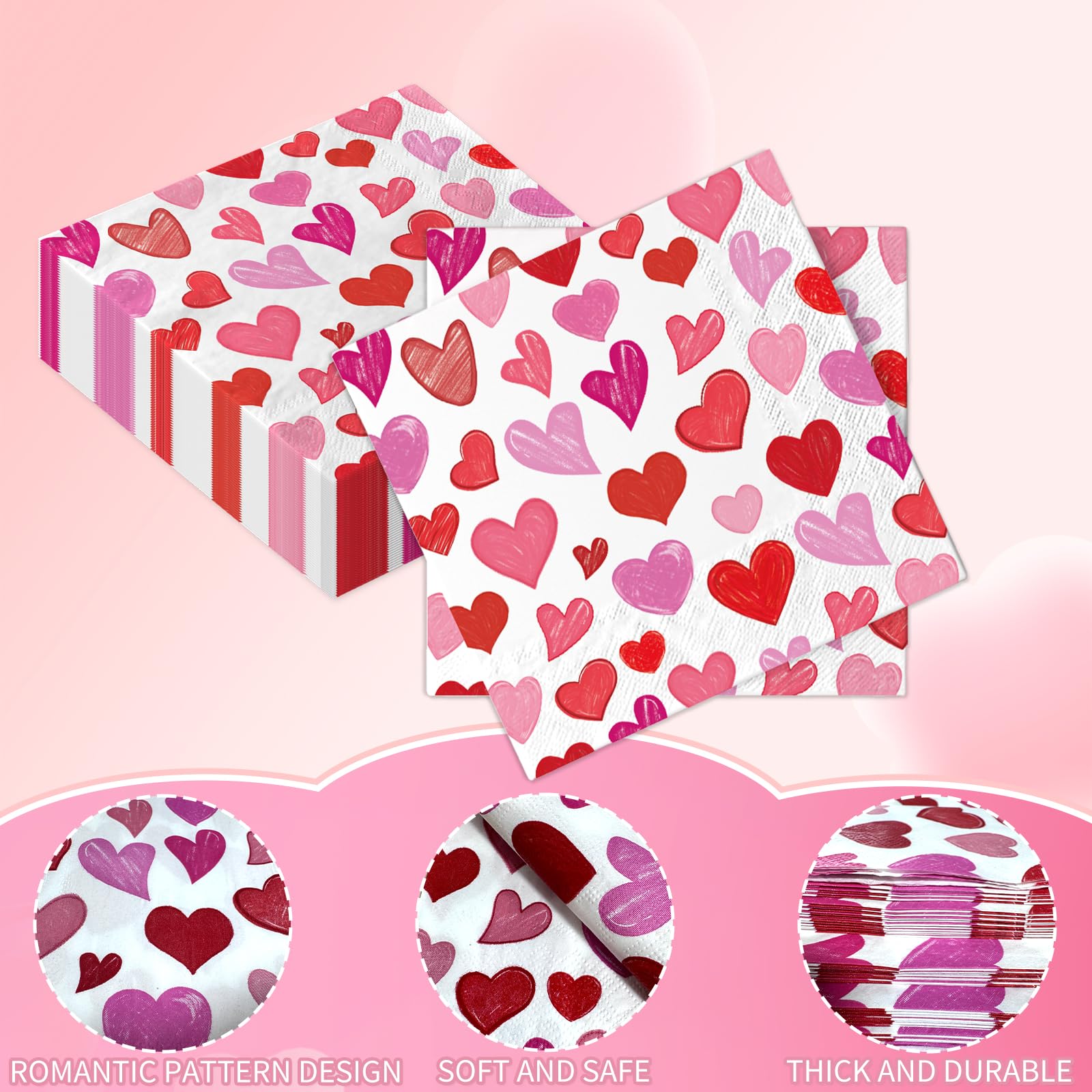 Yquqwn 50 Pcs Valentines Day Paper Napkins Disposable Heart Love Dinner Paper Napkins Red And Pink Napkins For Valentines Day We