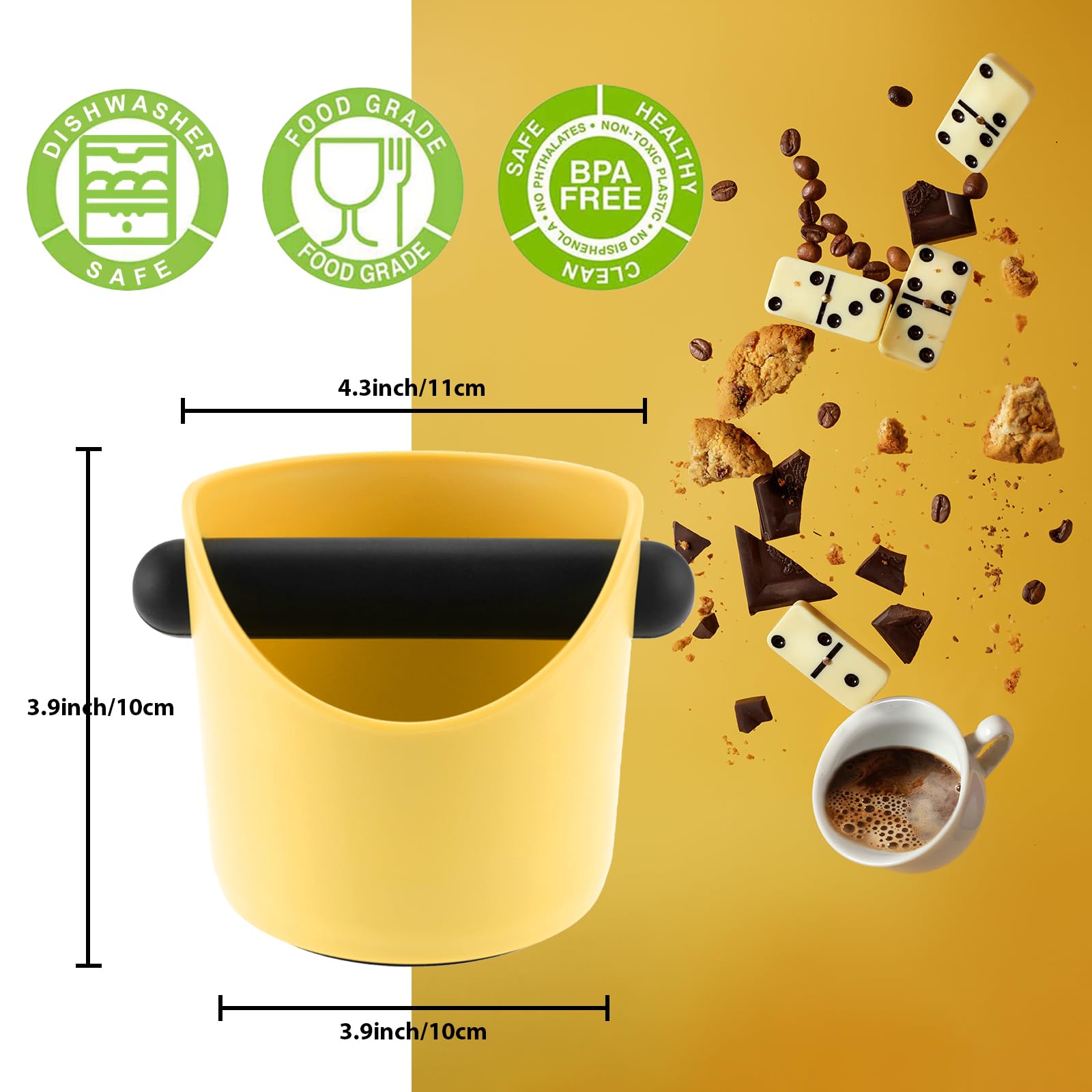 Muulaii Espresso Knock Box, 4.3 Inch Shock-Absorbent Durable Barista Style Coffee Knock Box With Removable Knock Bar And Non-Sli