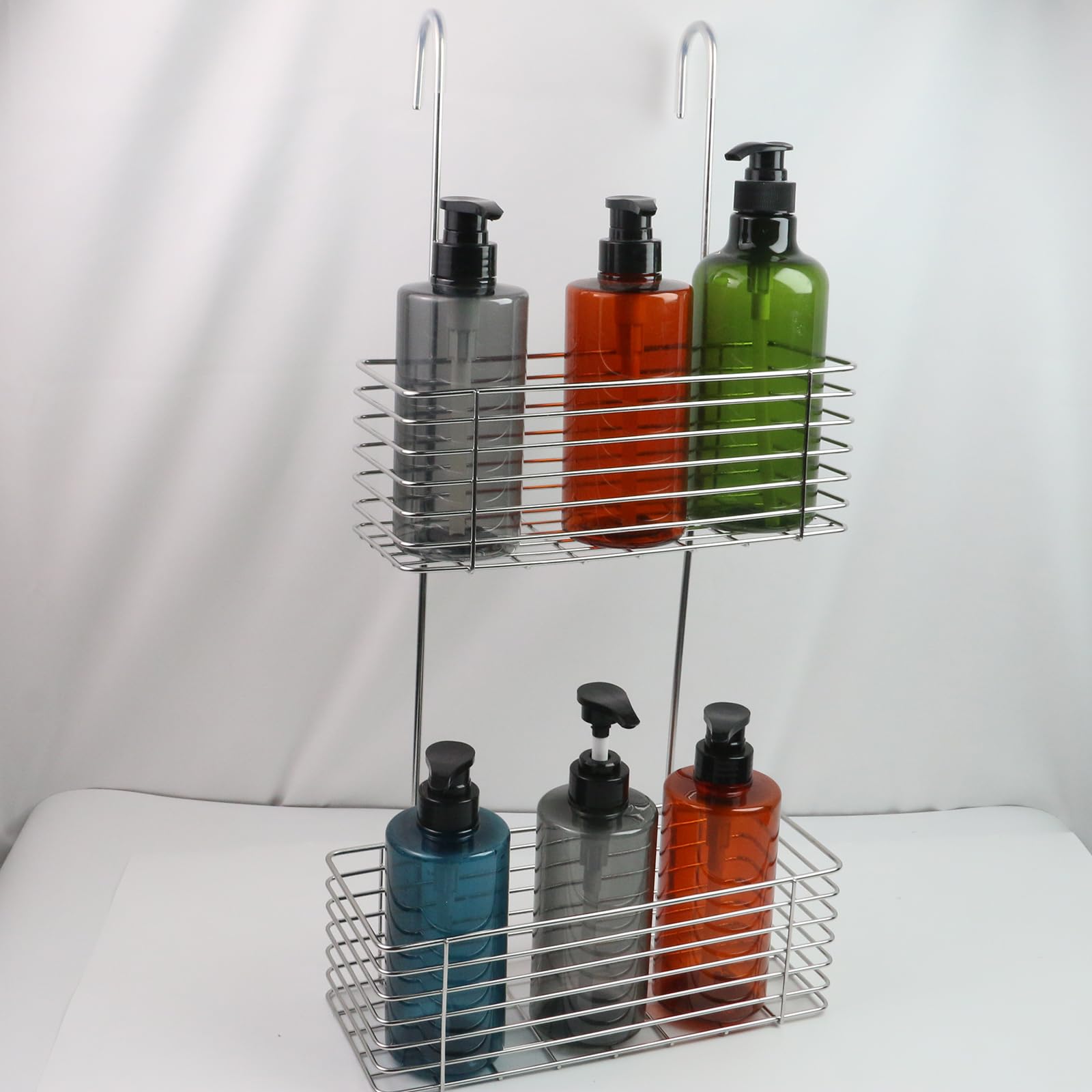 Antrader Hanging Shower Rack,Shower Caddy Hanging With Hooks,Hung On The Faucet Or The Door,The Back Hook Can Be Rotated,No Dril