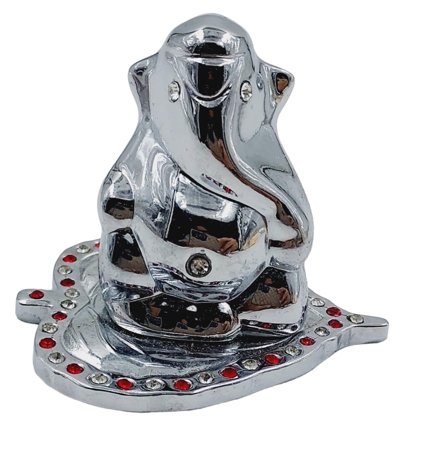 Artiskriti Ganpati Idol For Car Dashboard Decor, Temple Decoration, Ganesha On Leaf, Silver, 4 Cm