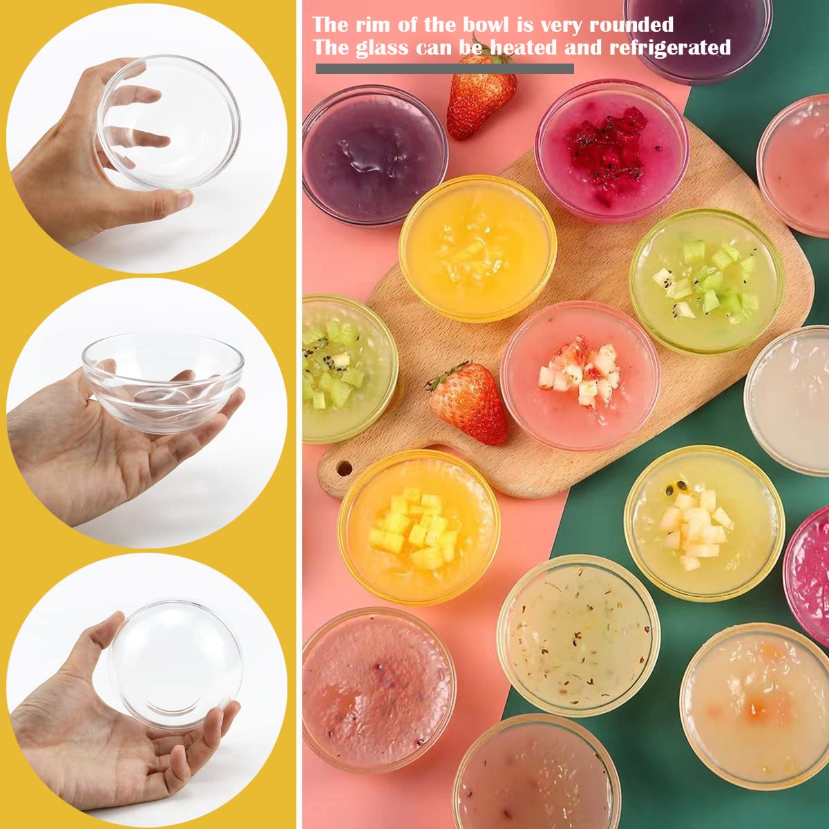 Lnq Luniqi Set Of 8 Glass Bowls, 3.5 Inch Stackable Food Prep Bowls Multipurpose Clear Glass Serving Bowls For Kitchen Prep, Des