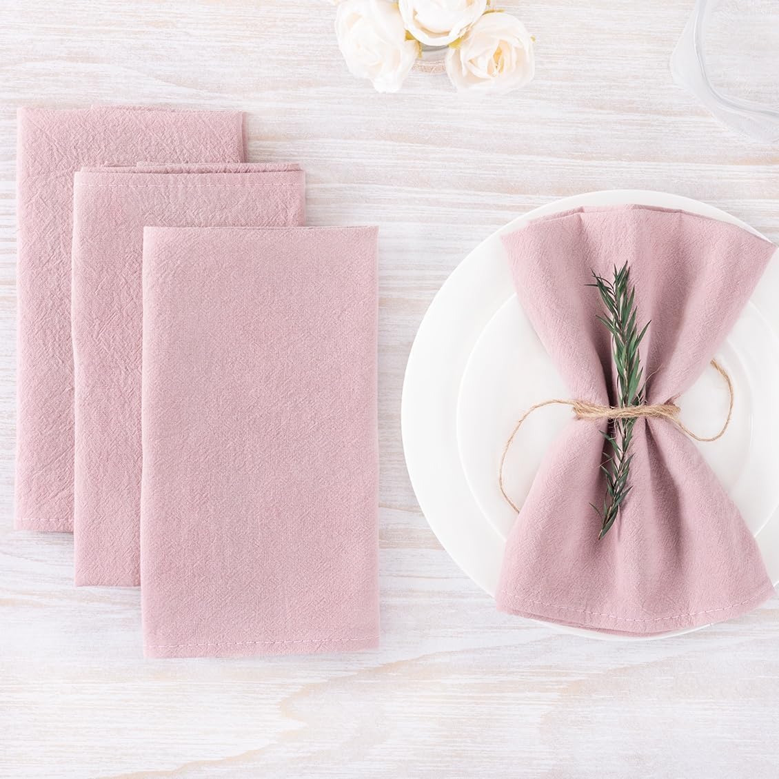 Mlmw Pink Easter Cloth Napkins Set Of 8 Spring Linen Cotton Dinner Napkins Cloth Bulk Washable 16''  16'' For Wedding Party Baby