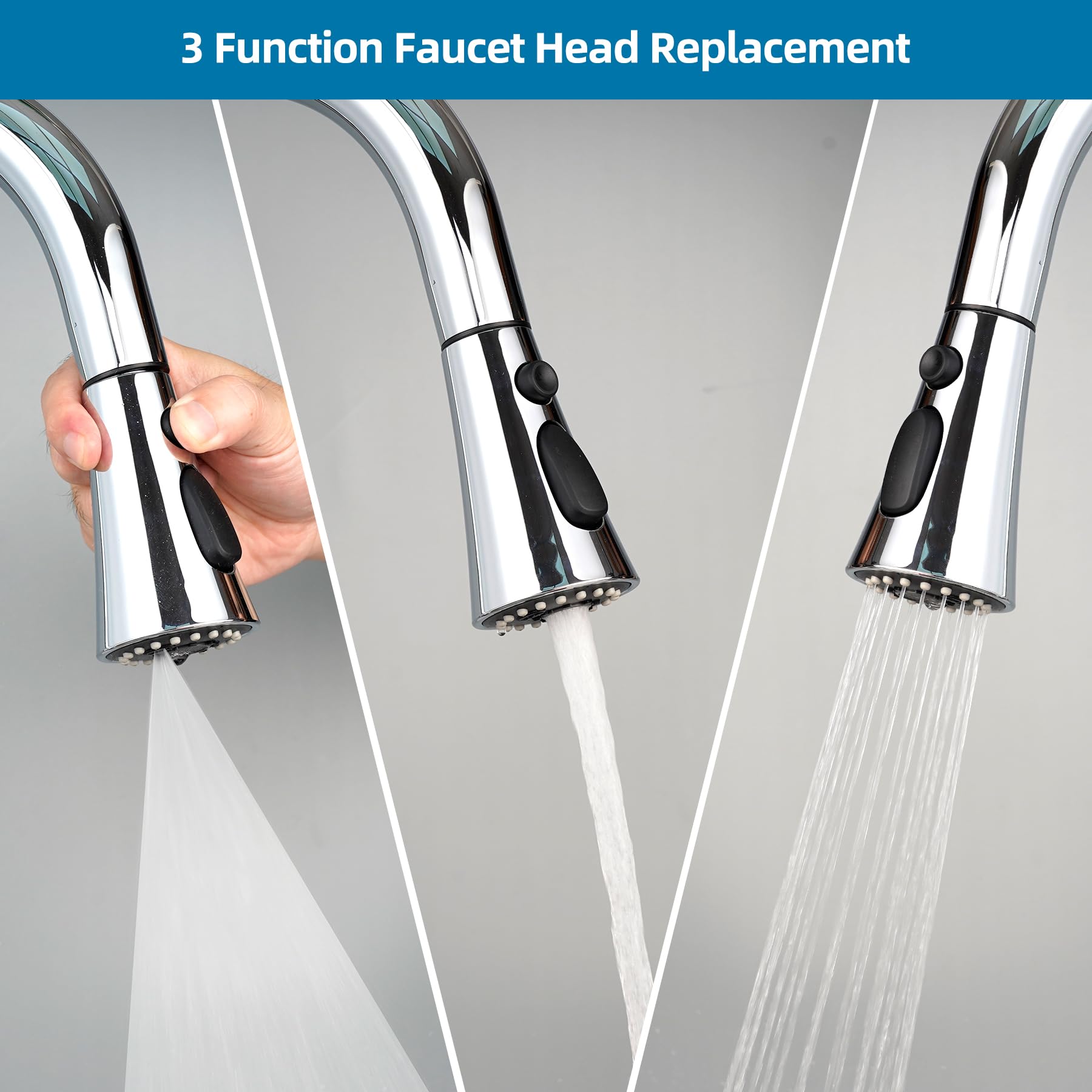 Hygie Rinse Universal Kitchen Faucet Head Replacement With 15 Adapter Kit Compatible With Kohler/Moen/Delta Faucet, 3 Function P