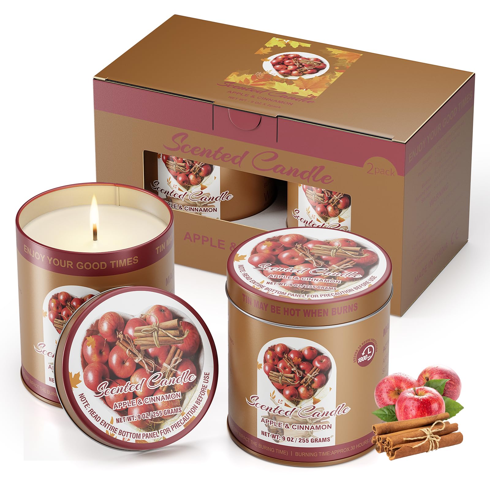 2 Pack Scented Candles (90 Total Burn Hours) - Soy Wax Candles 9 oz Each in Tin - Long Lasting Aromatherapy Candle Gift Set (App