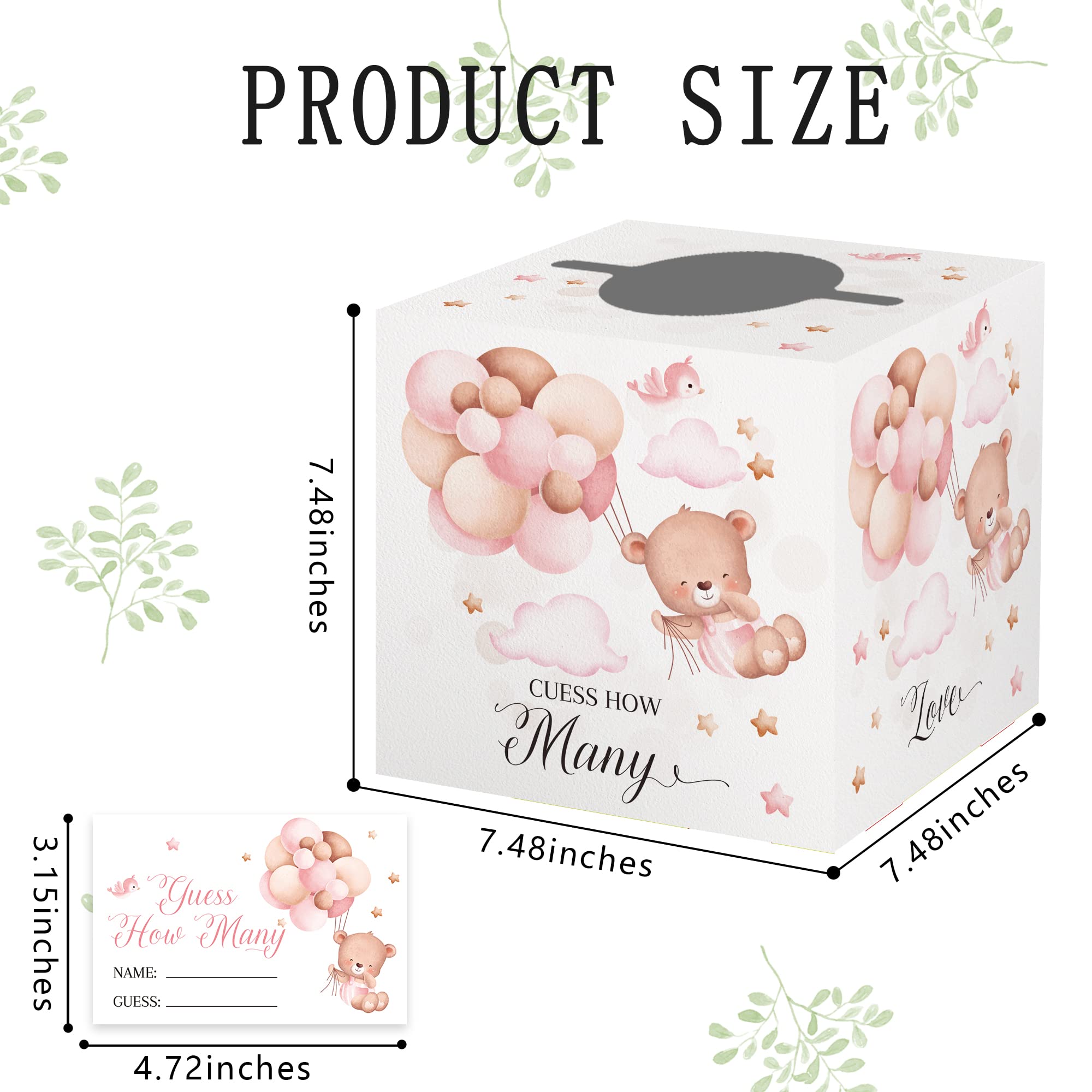 Azbuk Balloon Bears Baby Shower Game Cards With Box, Guess How Many, Baby Shower Game With Box And 50 Guessing Cards, Baby Showe