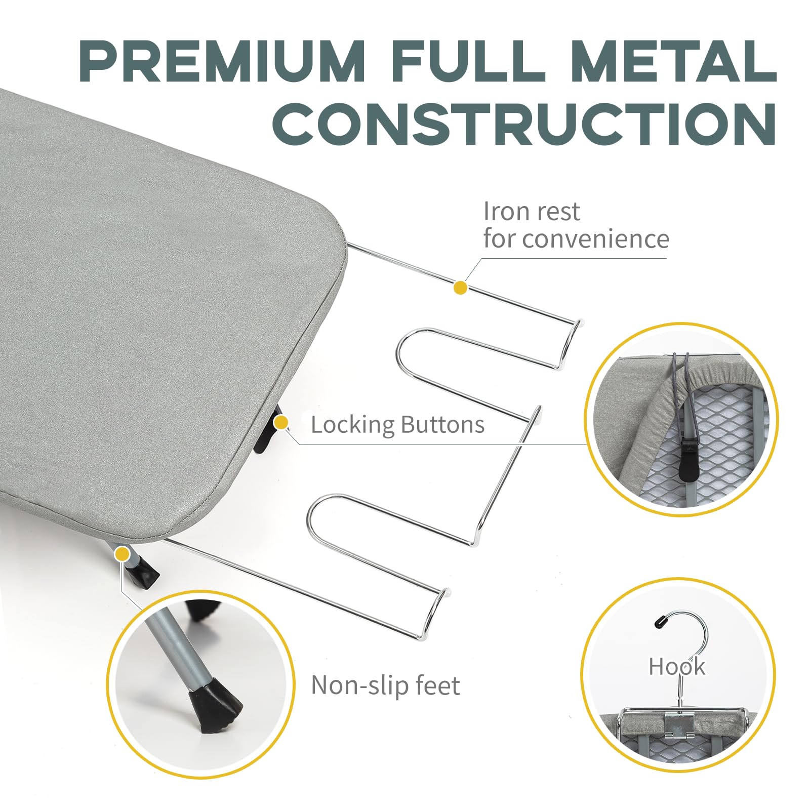 Metal Foldable Tabletop Ironing Board With Iron Rest, Portable Ironing Board Small With Heat Resistant Cotton Cover, Rainhol Min