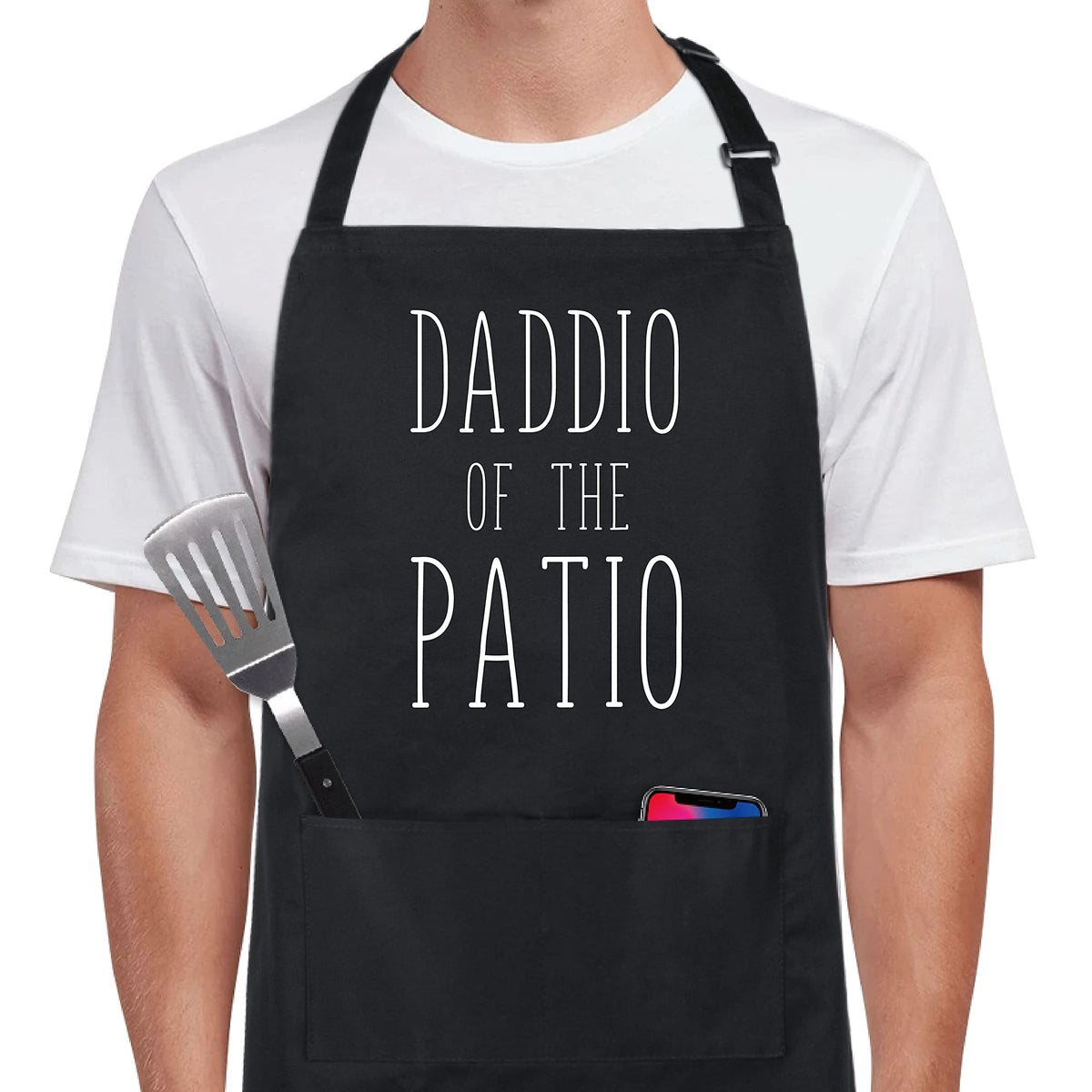 Xornis 100% Cotton Funny Apron Daddio Of The Patio For Men With 2 Pockets Grill Bbq Adjustable Bib Black Aprons Gifts For Dad Fa
