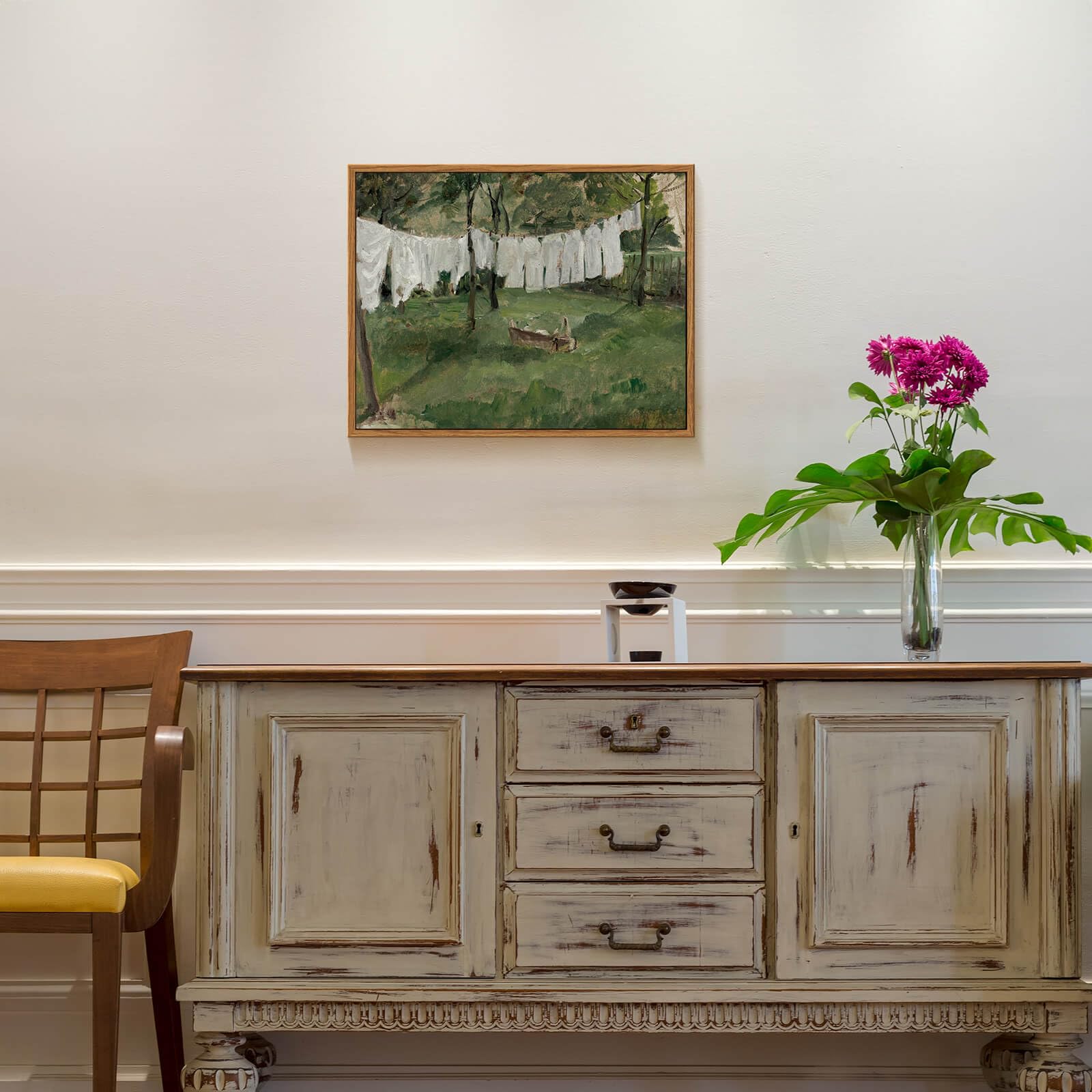 Insimsea Framed Canvas Wall Art For Living Room,Vintage Laundry Room Art Print, Antique Oil Painting, Country Landscape Vintage