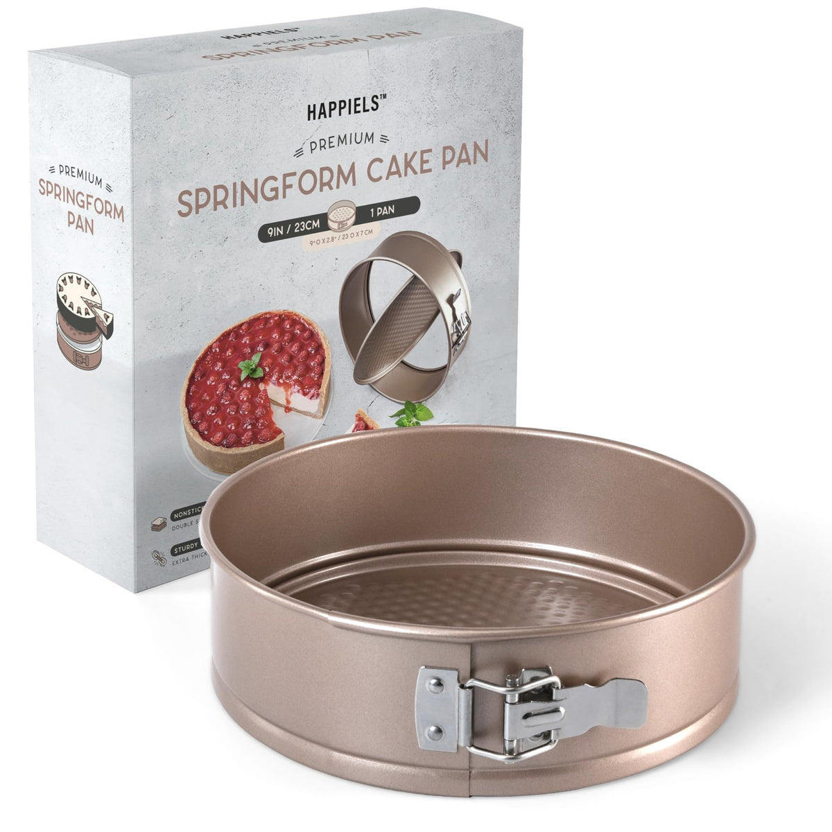 Happiels Non Toxic Nonstick 9 Inch Springform Pan | 9'' Cheesecake Mold | Leakproof Spring-Form Round Cake Pans | Nontoxic Non S