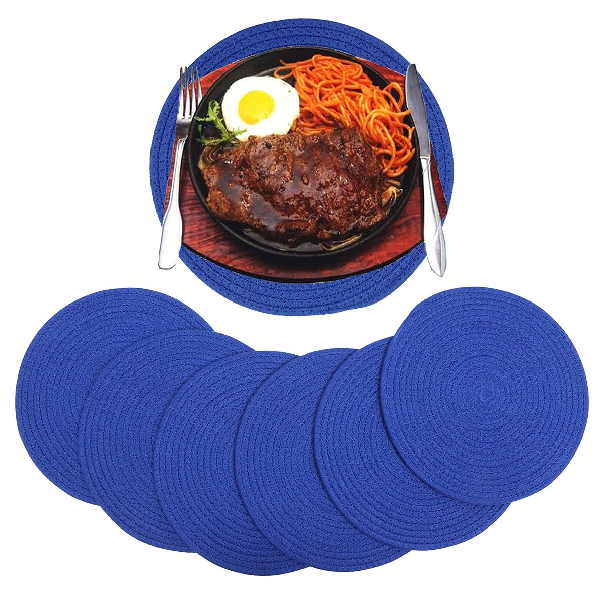 Wenfome Set Of 6 Woven Placemats, 13.8 Inches Round Plate Chargers Cotton Braided Placemats Heat-Resistant Non-Slip Woven Place