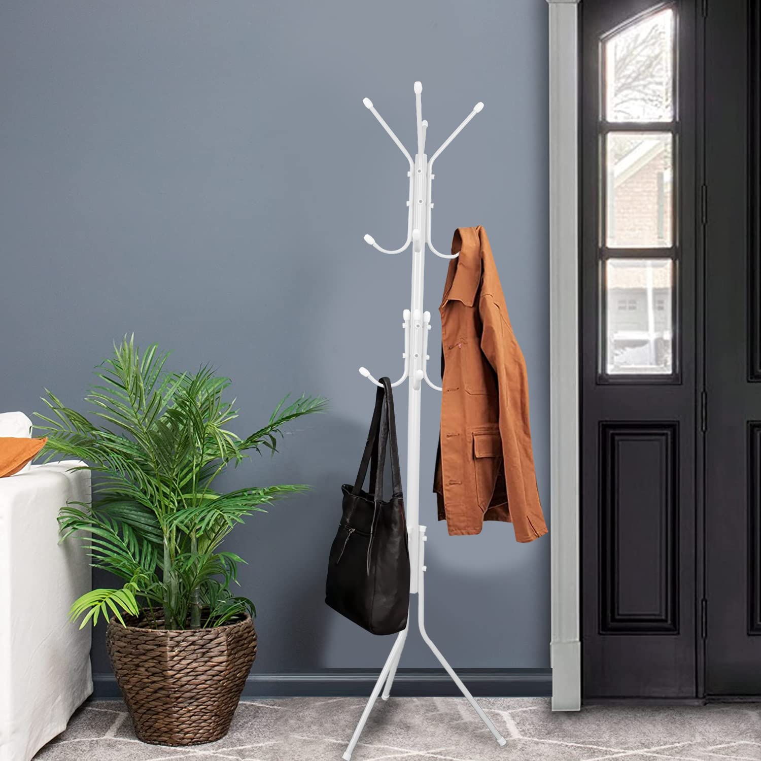 Leopax 8 Hook Metal Coat Stand Hanger For Hanging Clothes, Towels, Hats | Garment Stand, Cloth Stand, Cloth Hanger, Standing Coa