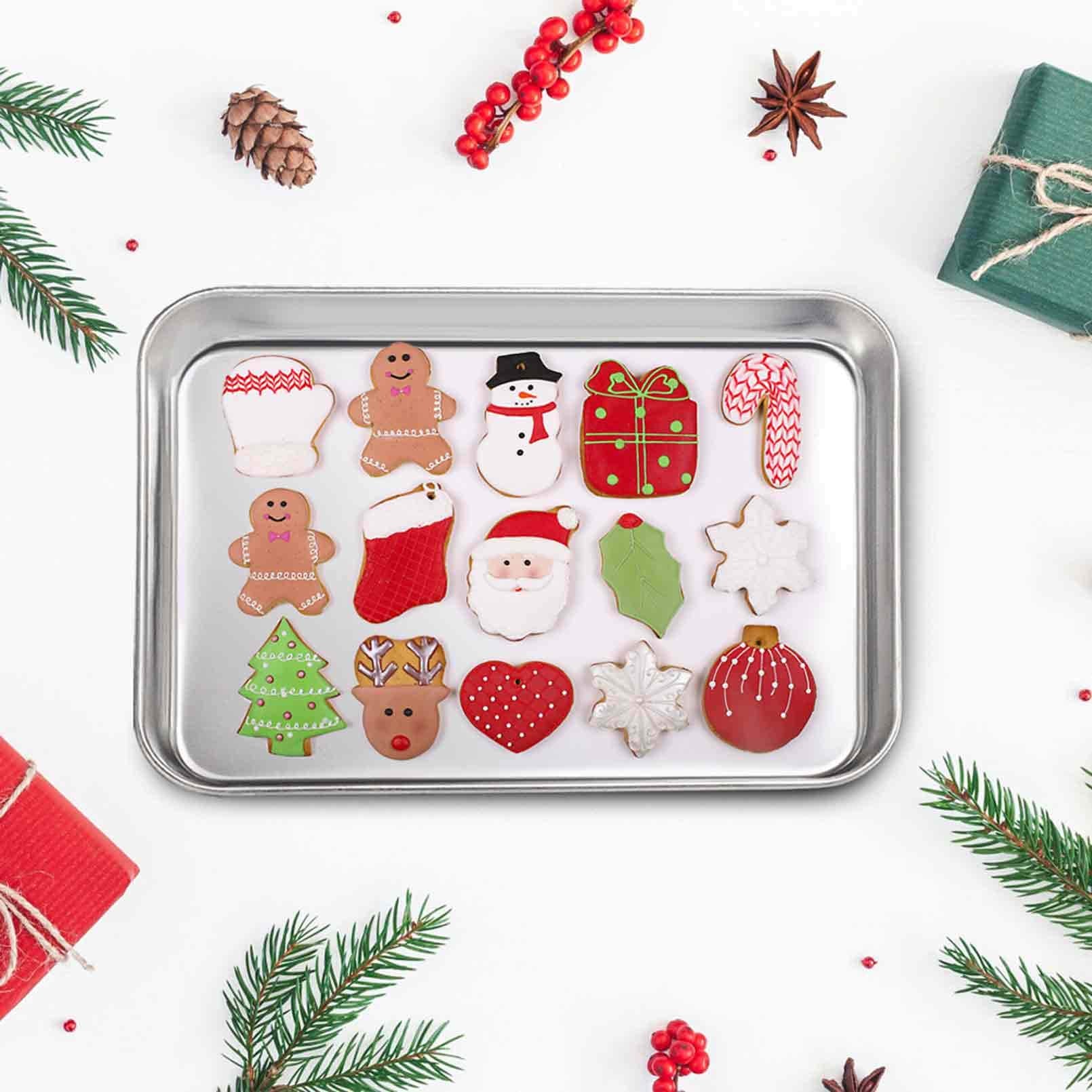 Teamfar Toaster Oven Pans Set Of 4, Stainless Steel Compact 10.5 X 8 X 1 Inch Baking Roasting Pan Professional, Healthy &Heavy D