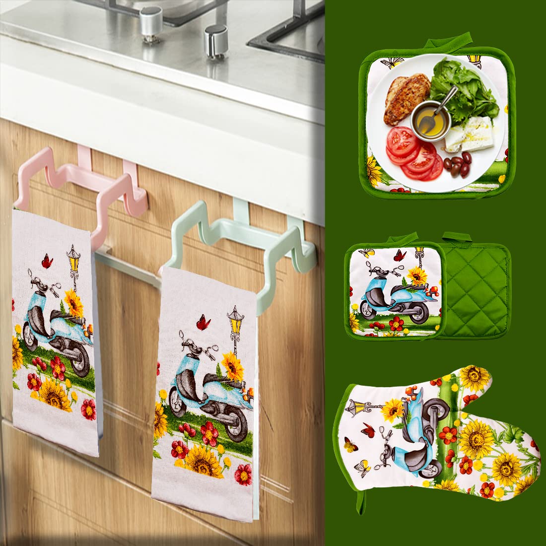 Lobyn Value Packs - Sunflowers & Butterflies & Blue Scooter: 5 Piece Kitchen Towel Set With 2 Decorative Dish Towels (25X15), 1