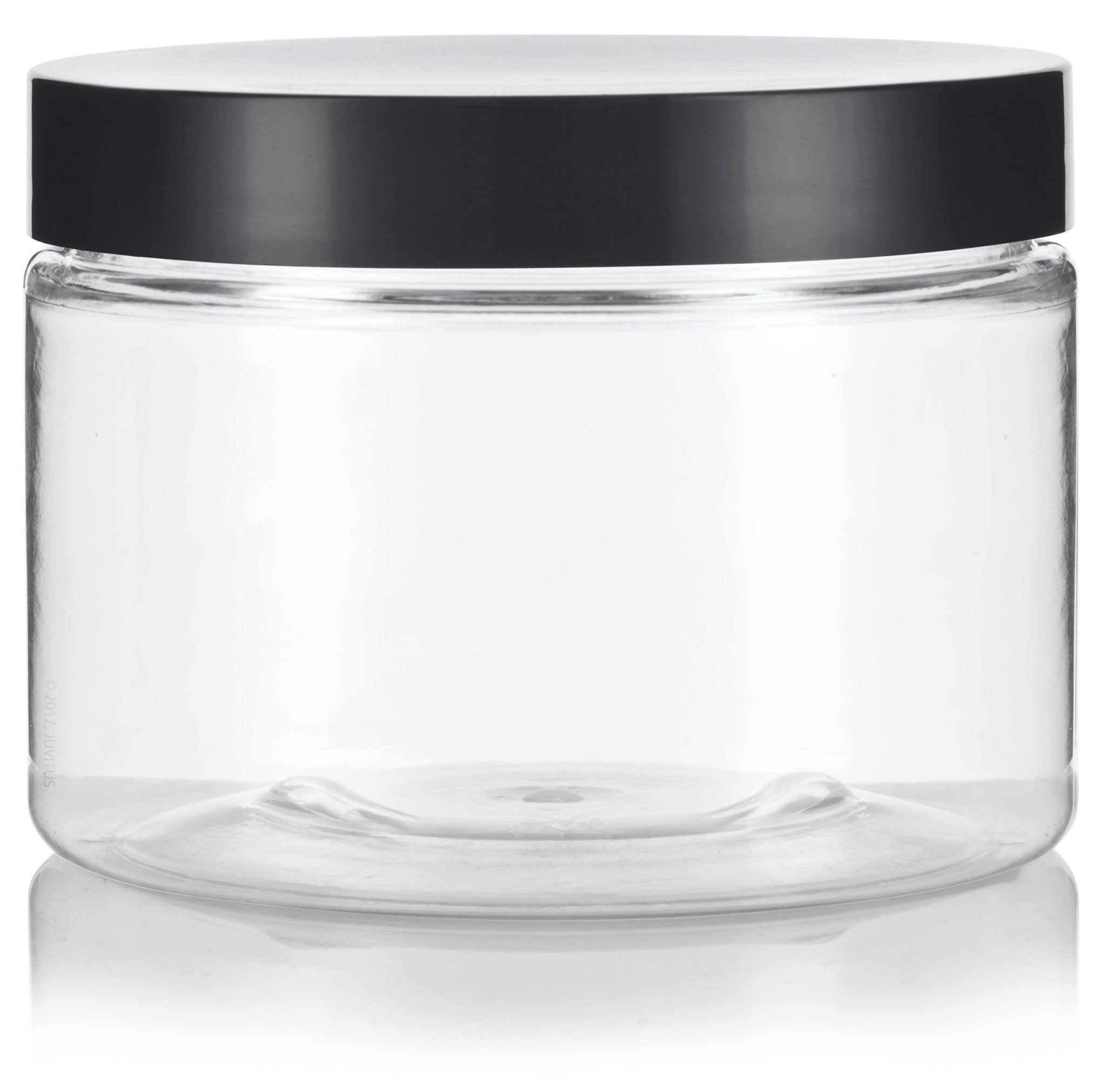 12 Oz Clear Pet Plastic Refillable Low Profile Jar With Black Smooth Lids (6 Pack)