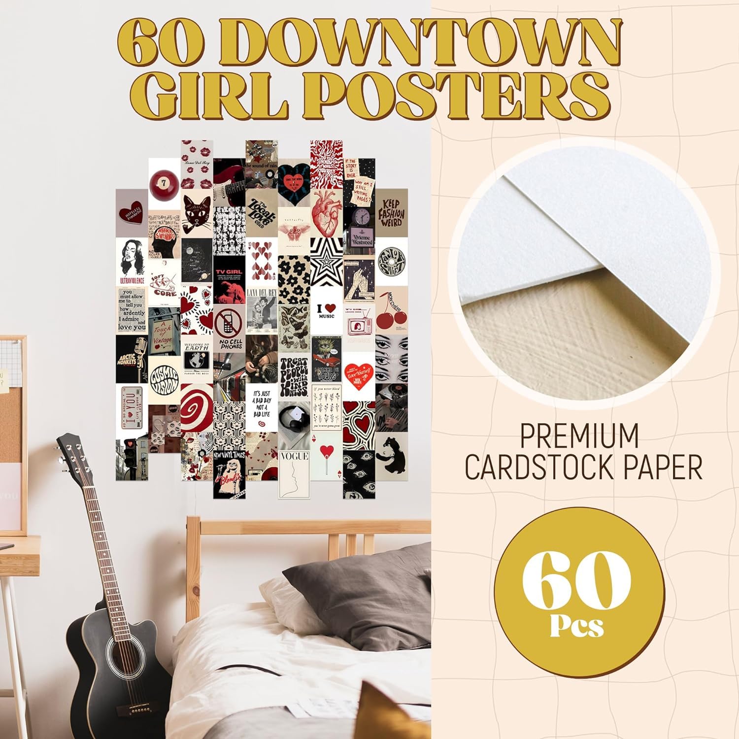 60 pcs Downtown Girl Room Decor, Coquette y2k 2000s Grunge Posters, TV Girl Lana Del Rey Retro Music Wall Art for Bedroom, Trend