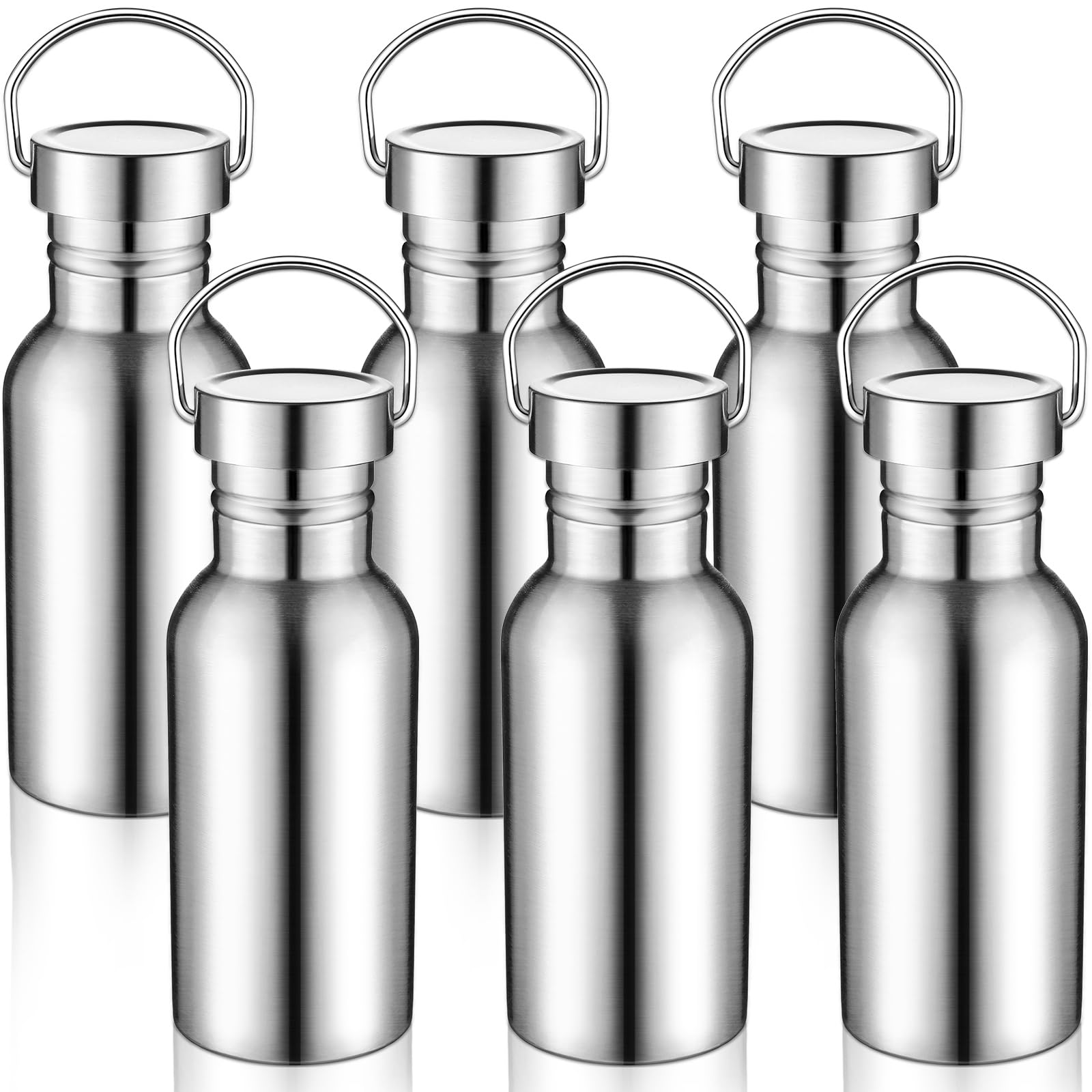 Haull 6 Pcs 17 oz Single Walled Water Bottle Stainless Steel Uninsulated Sports Water Bottle Silver Tumbler for Runners, Hikers,