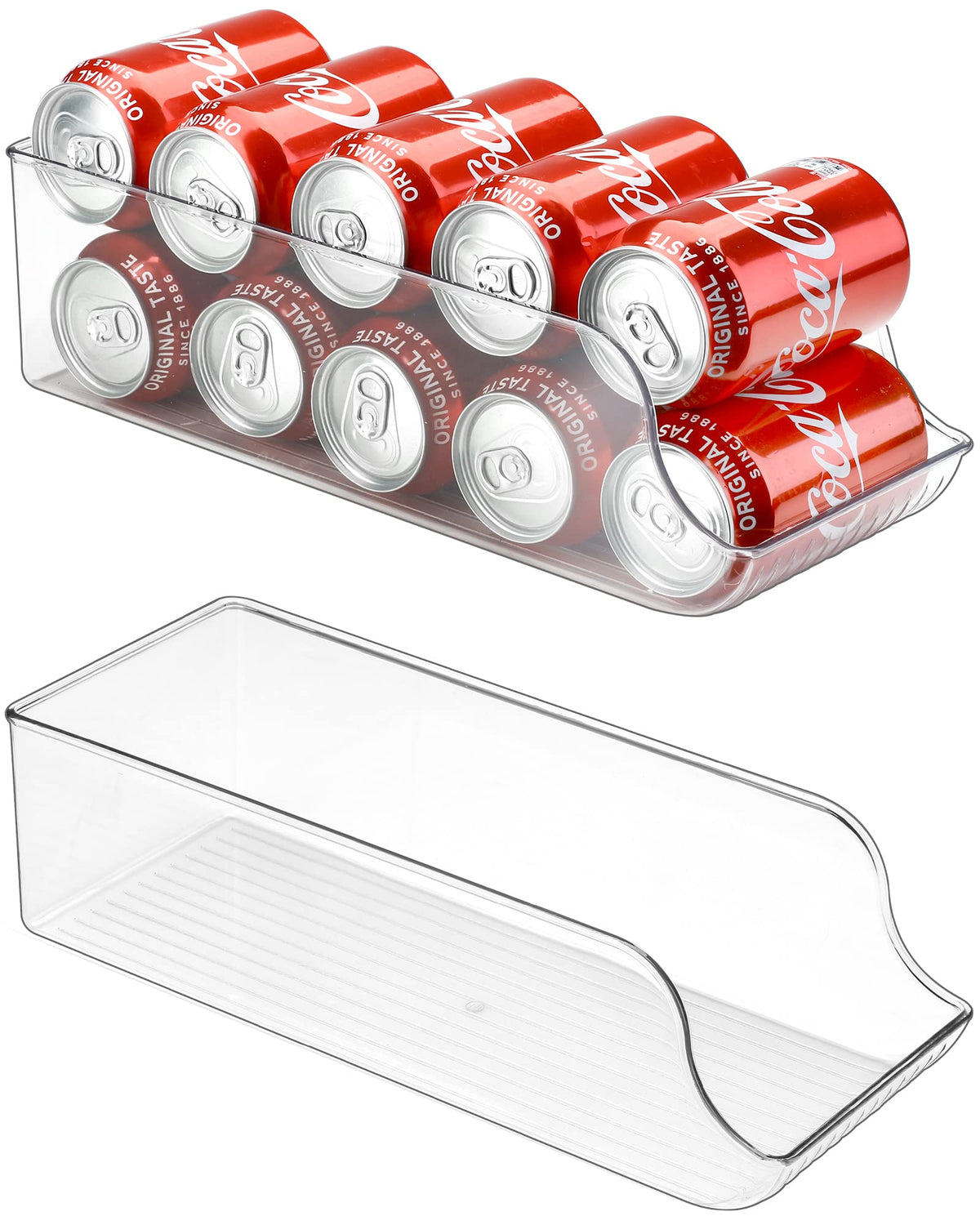 Puricon 2 Pack Can Drink Dispenser Organizer For Refrigerator, Clear Plastic Soda Pop Can Holder Container Storage Bin For Fridg