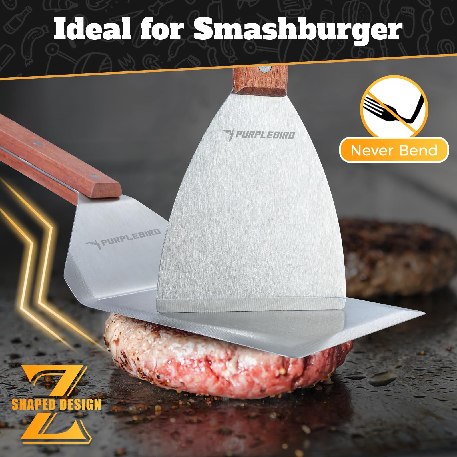 Purplebird Extra Large Grill Spatula Set Stainless Steel Smash Burger Spatula Kit, 5.5 X 5 Inch Bbq Griddle Spatula And Grill Sc