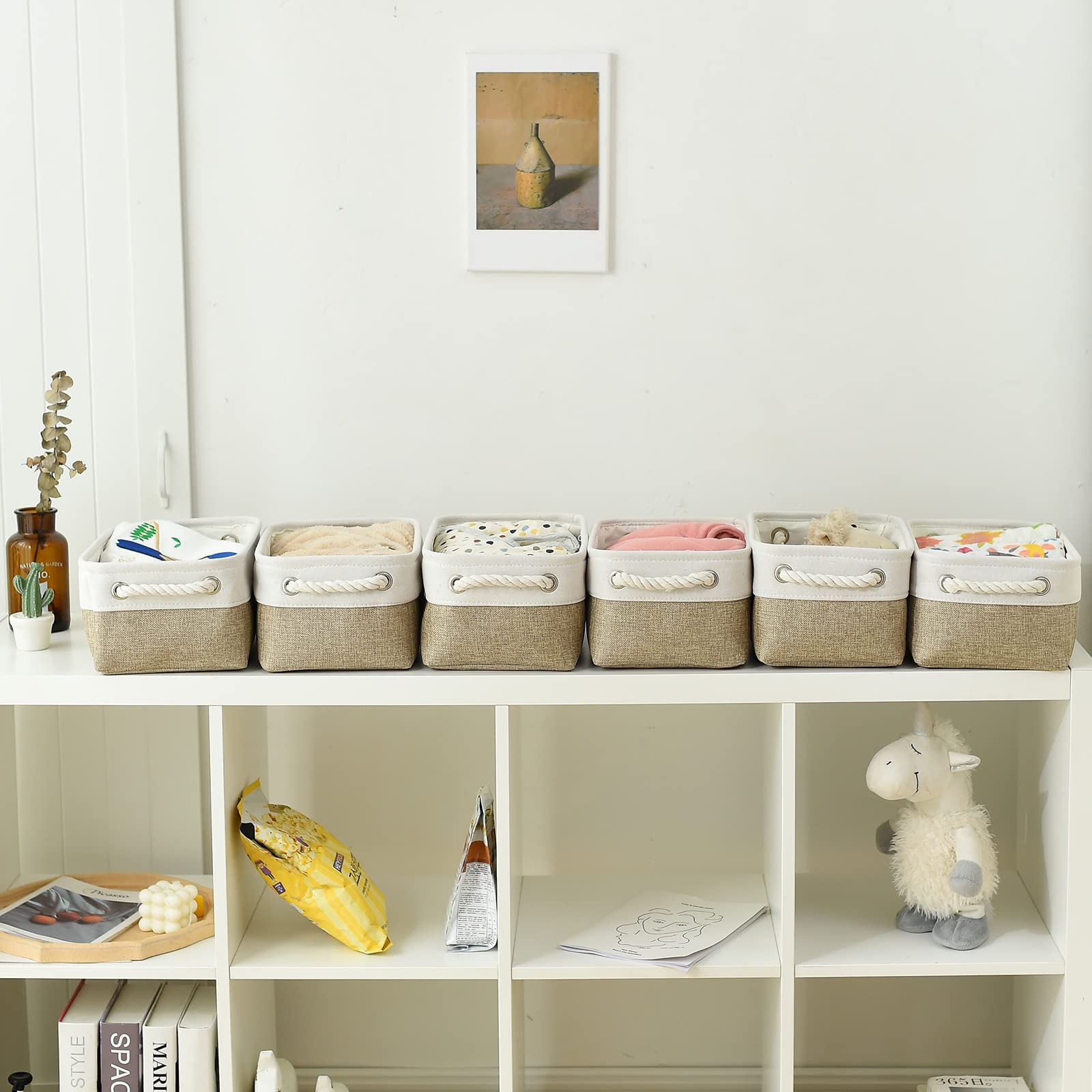 Sacyic Small Storage Baskets For Shelves,Fabric Storage Baskets For Closet,Rectangular Collapsible Baskets For Organizing Clothe