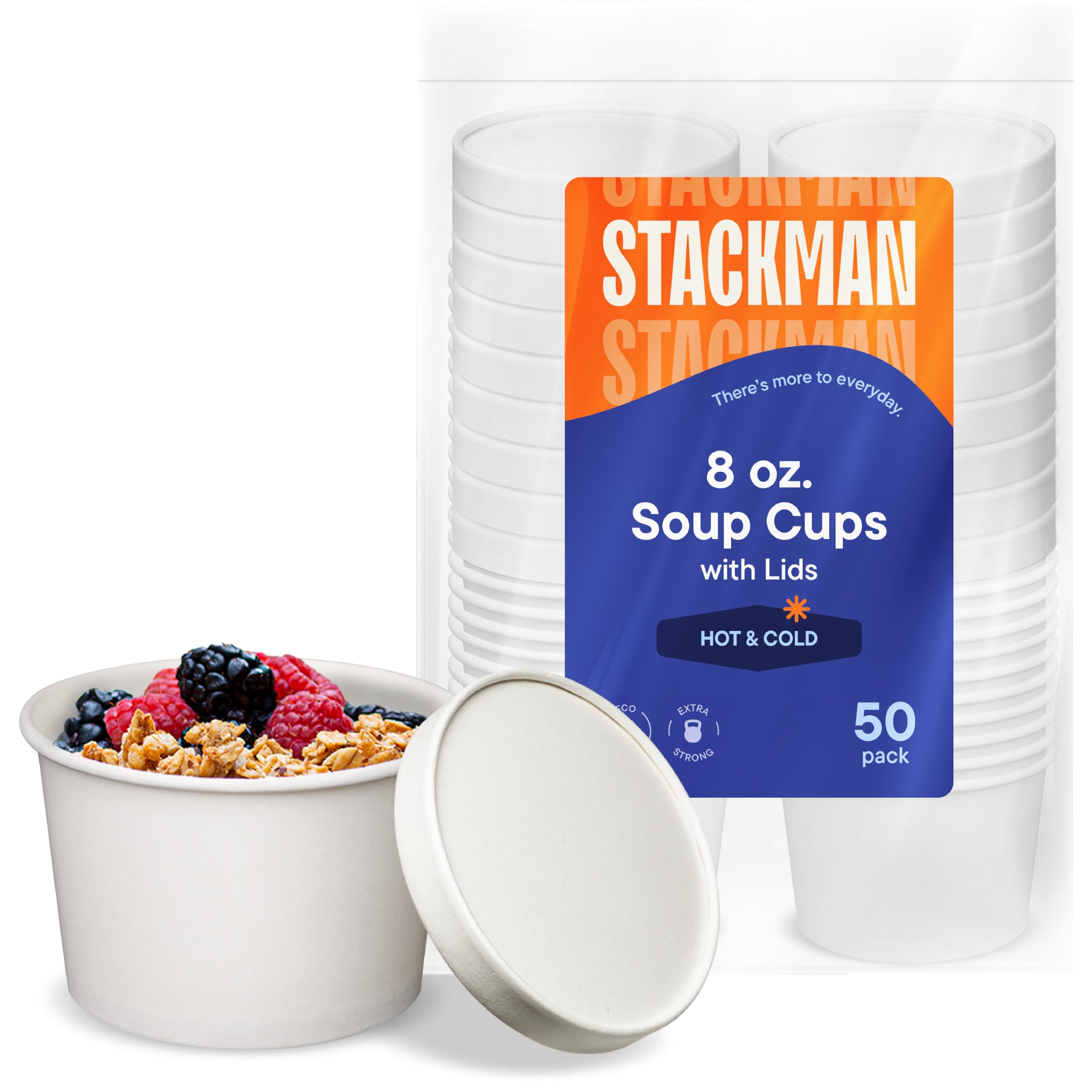[8 oz. - 50 Sets] Paper Food Container with Lid, Insulated Food Cups with Vented Lids - Hot or Cold To Go Soup Cup, for Soups, I