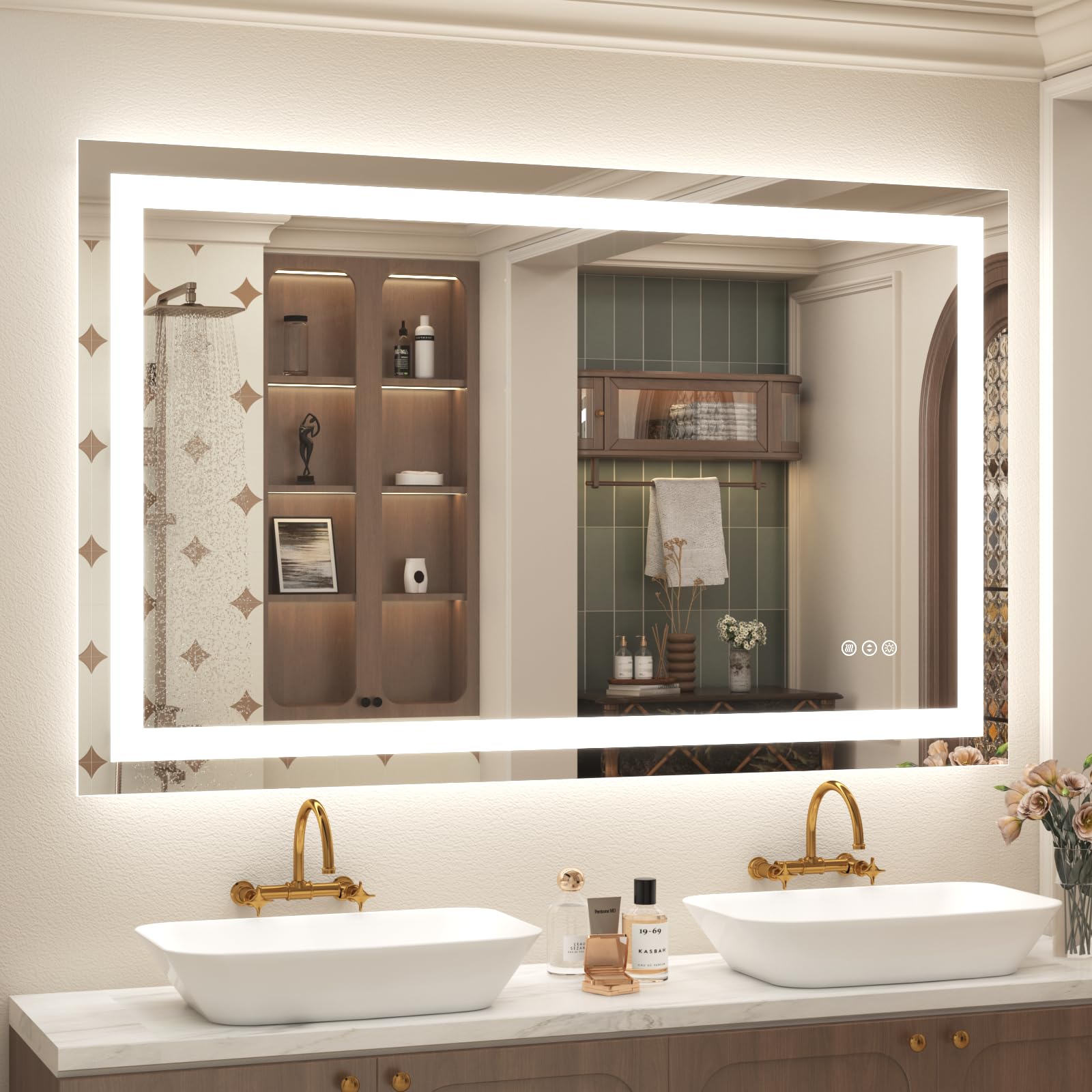 ODDSAN 48x 30 LED Lighted Bathroom Mirror Over Sink  Vanity Mirror with Lights for Wall  Dimmable  Defogger  Shatter-Proof  3 Colors  ETL Listed (Front + Backlit)