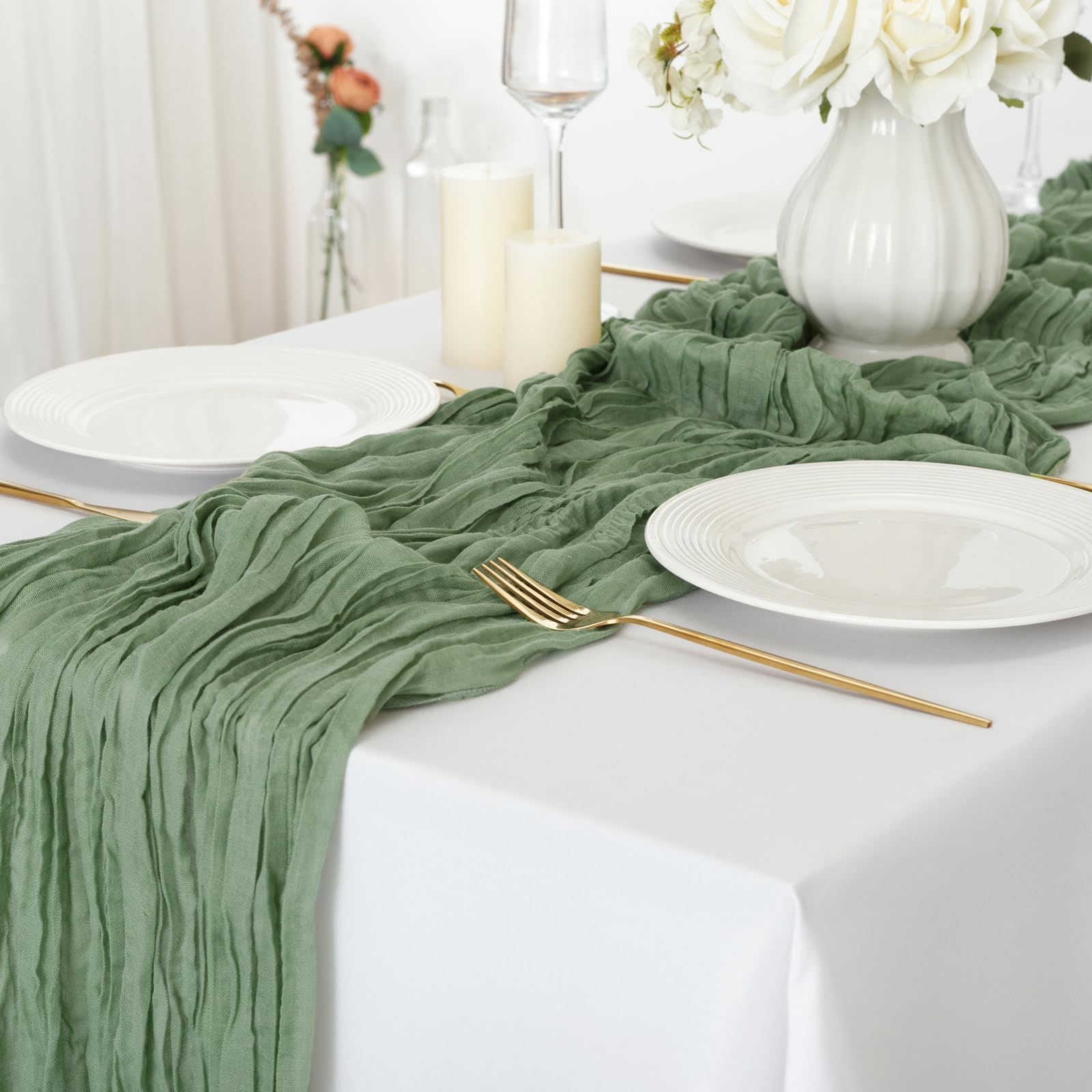 Combocube 12 Pack 35X120 Inch 10Ft Cheesecloth Long Table Runner Gauze Rustic Romantic Table Cloth For Wedding Reception Bridal