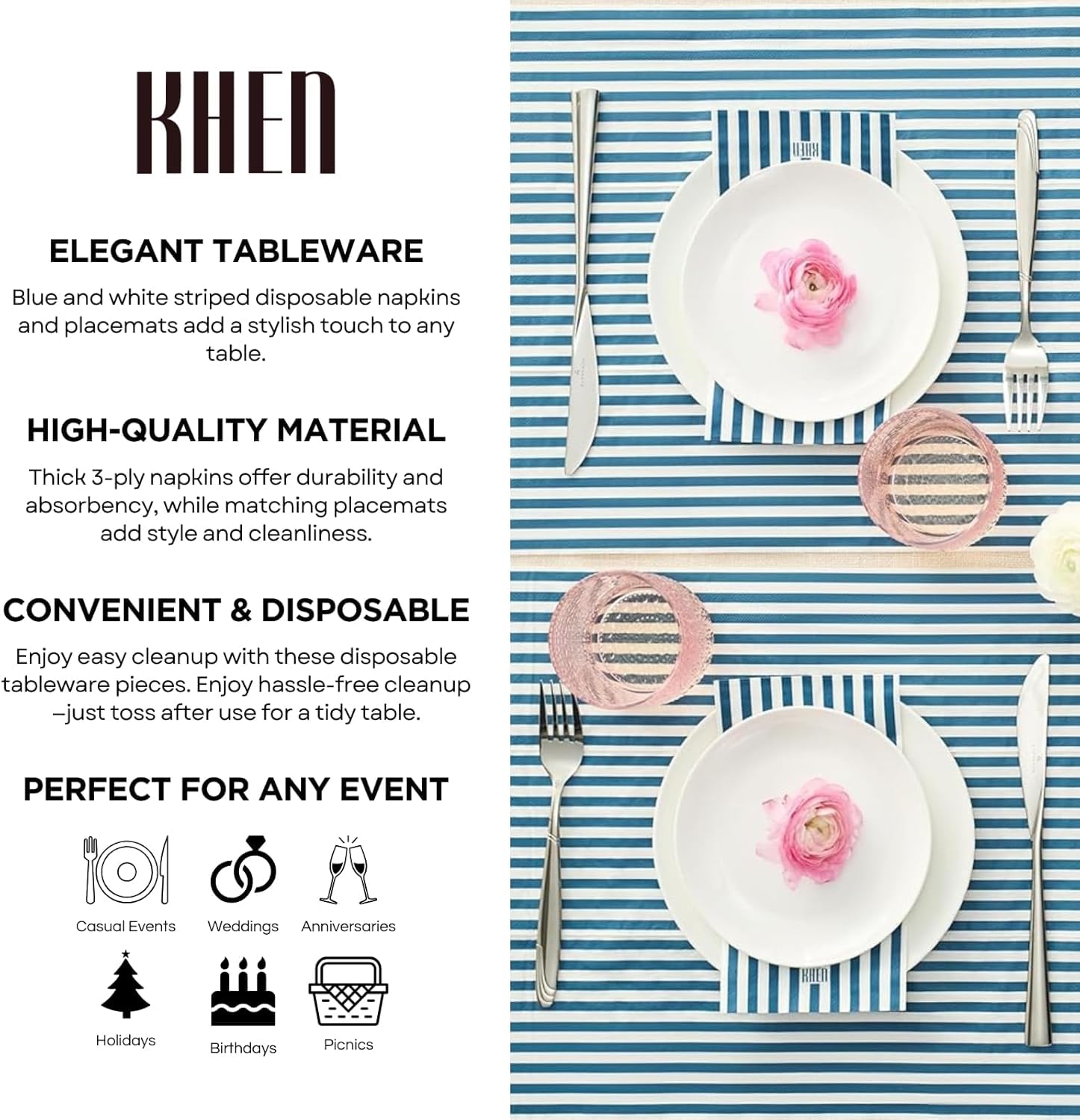 Tonal Striped Disposable Napkin Blue Set of 50 Pieces