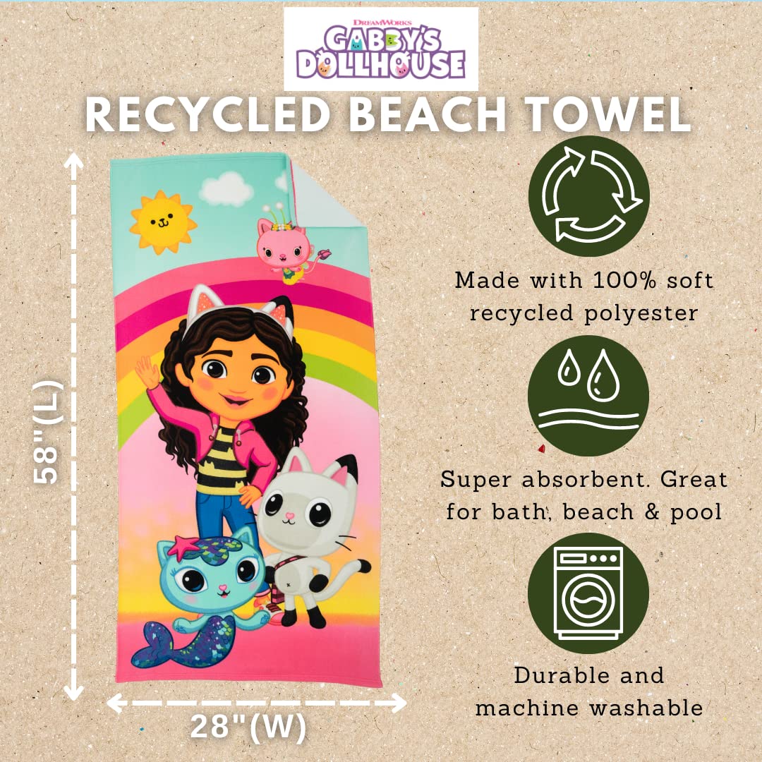 Franco Dreamworks Gabby'S Dollhouse Kids Soft Lightweight 100% Recycled Bath/Pool/Beach Towel Made From Recycled Plastic Bottles