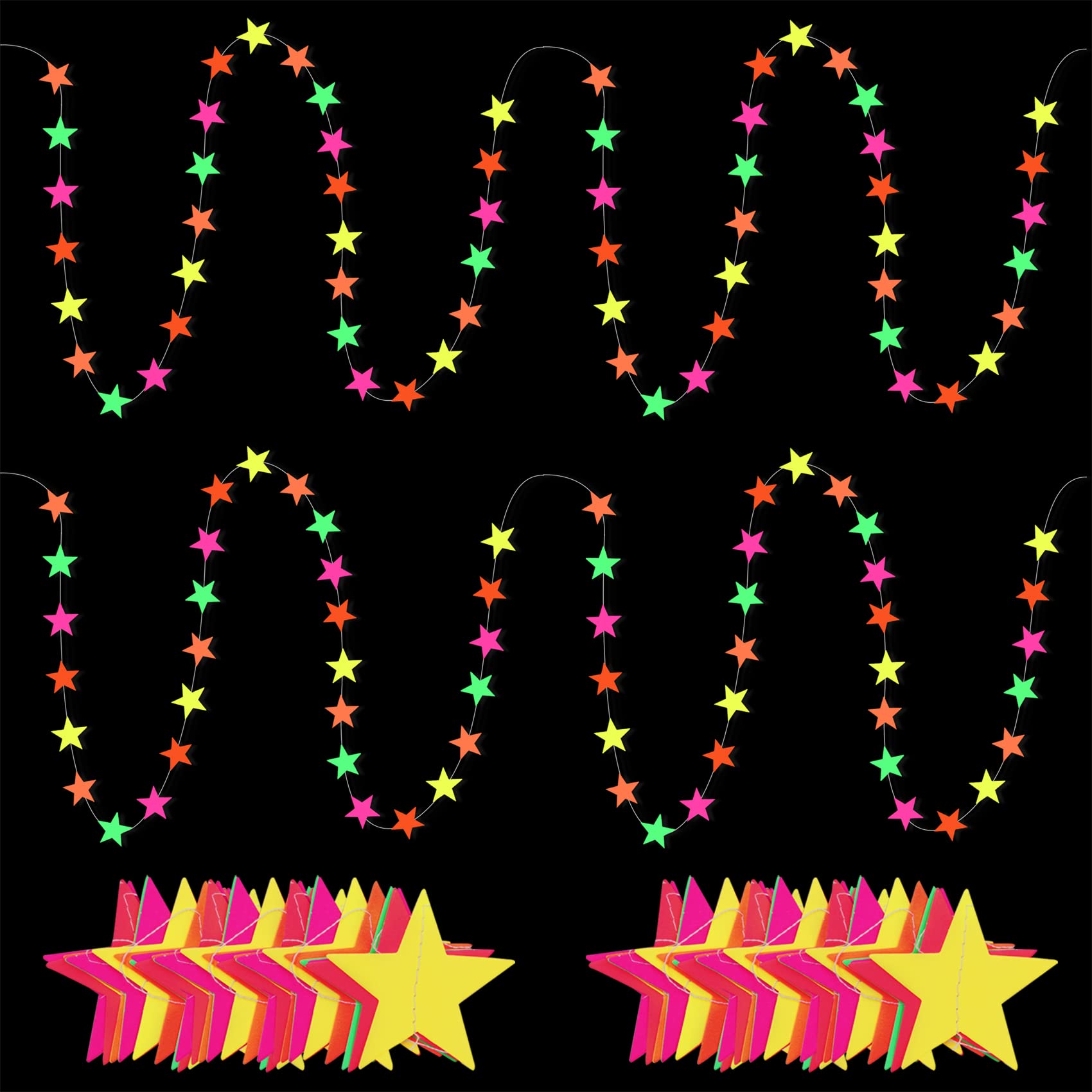108Ft Neon Glow Party Star Paper Garland Uv Glow In The Dark Party Supplies Garlands Neon Party Paper Streamers For Blacklight F