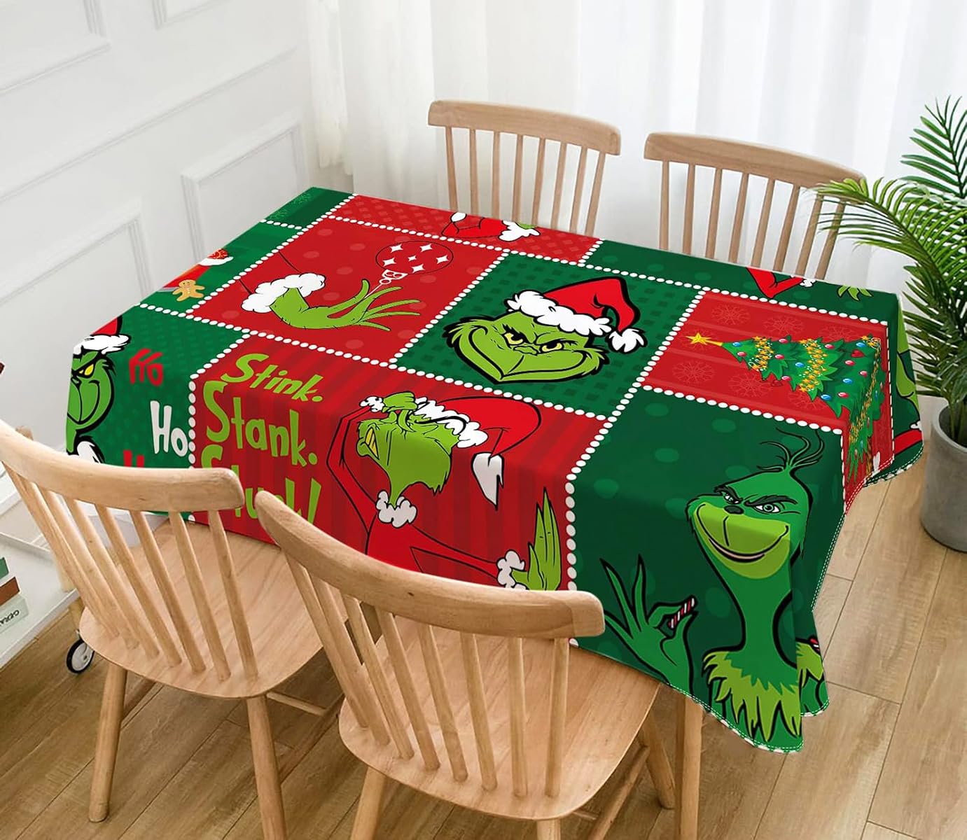 Hafangry Merry Grinchmas Tablecloth Green Home Decoration Xmas Winter Holiday Party Kitchen Dining Room Decor (60'' X 84'')