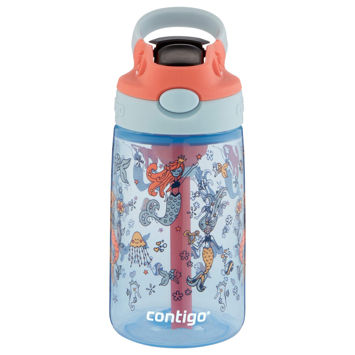 Contigo Kids Straw Water Bottle With Autospout Lid, 14Oz, Mermaids