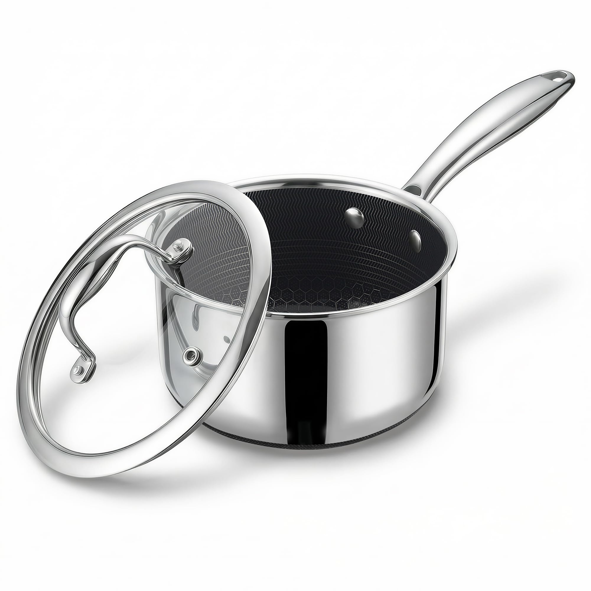 Kc-Emier 1-Quart Saucepan With Lid, Tri-Ply Stainless Steel Pot With Stay-Cool Handle & All Cooktop Compatibility (Gas, Ceramic,