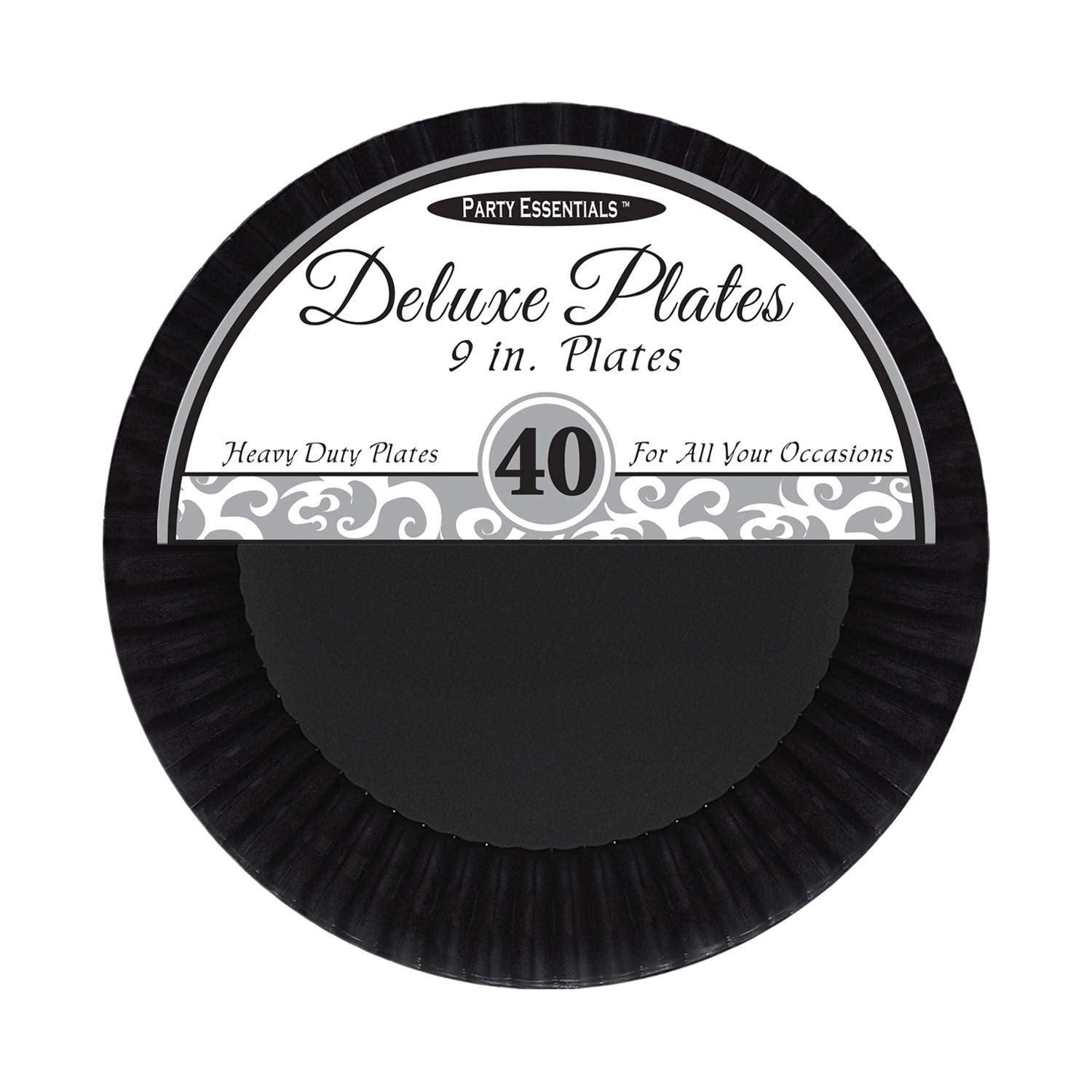 Party Essentials Deluxe Quality Hard Plastic 40 Count Round Party/Luncheon Plates, 9-Inch, Black