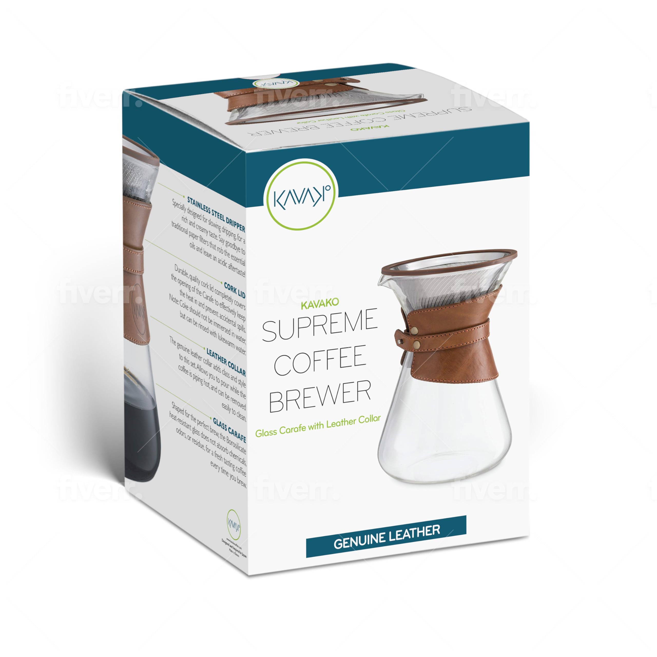 Pour Over Coffee Maker Set With Double-Layer Stainless Steel Filter, Coffee Dripper, Cork Lid And Leather Collar Holder - High H