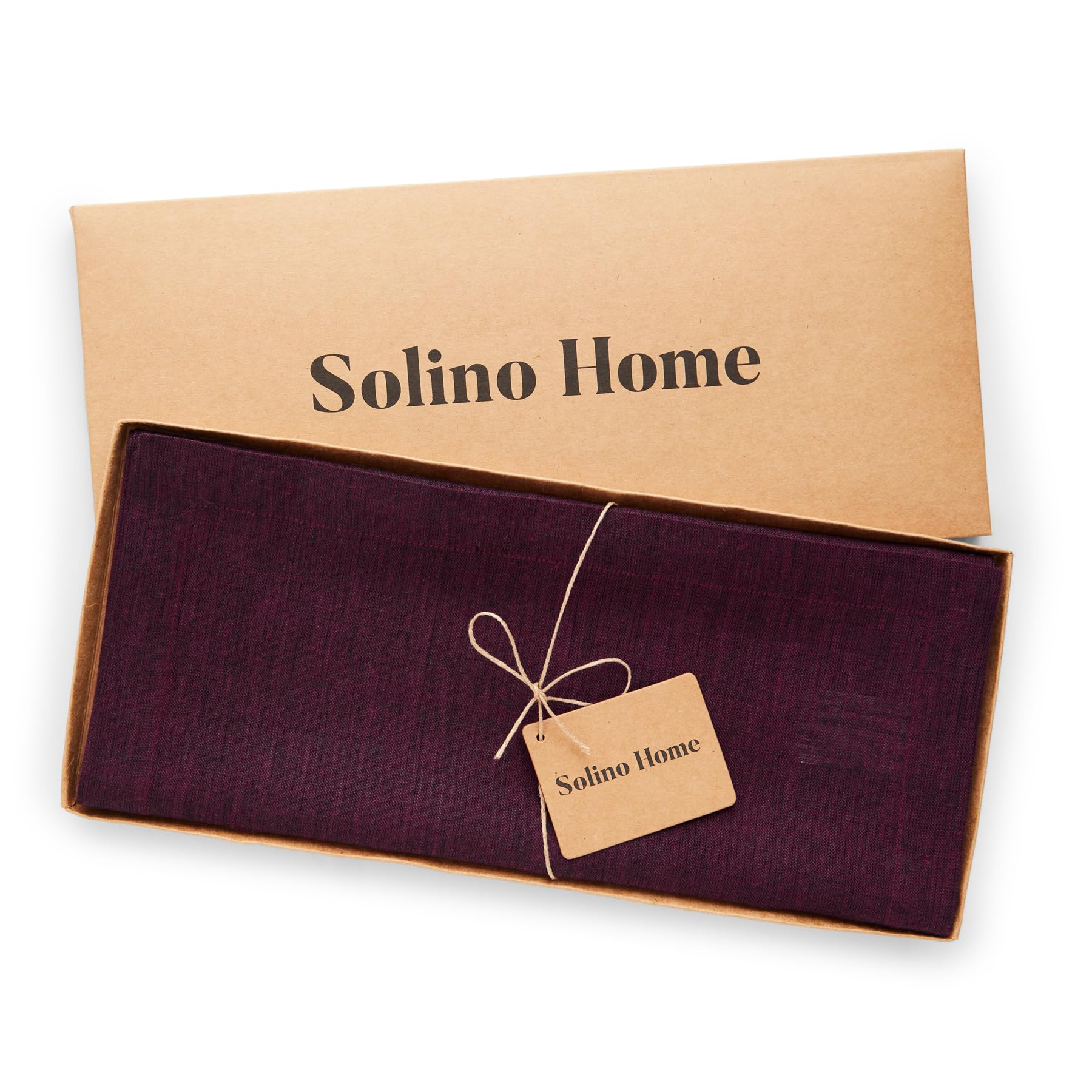 Solino Home Linen Table Runner 48 Inch - 100% Pure Linen Chambray Burgundy Table Runner 14 X 48 Inch - Machine Washable Dining T