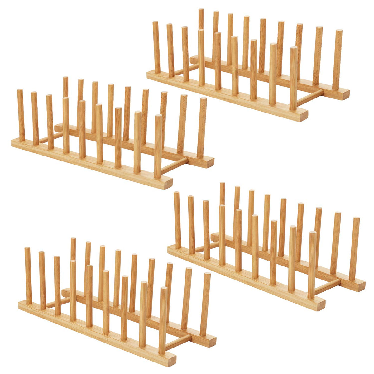 Hblife 4Pcs Bamboo Dish Plate Bowl Cup Book Pot Lid Cutting Board Drying Rack Stand Drainer Storage Holder Organizer Kitchen Cab