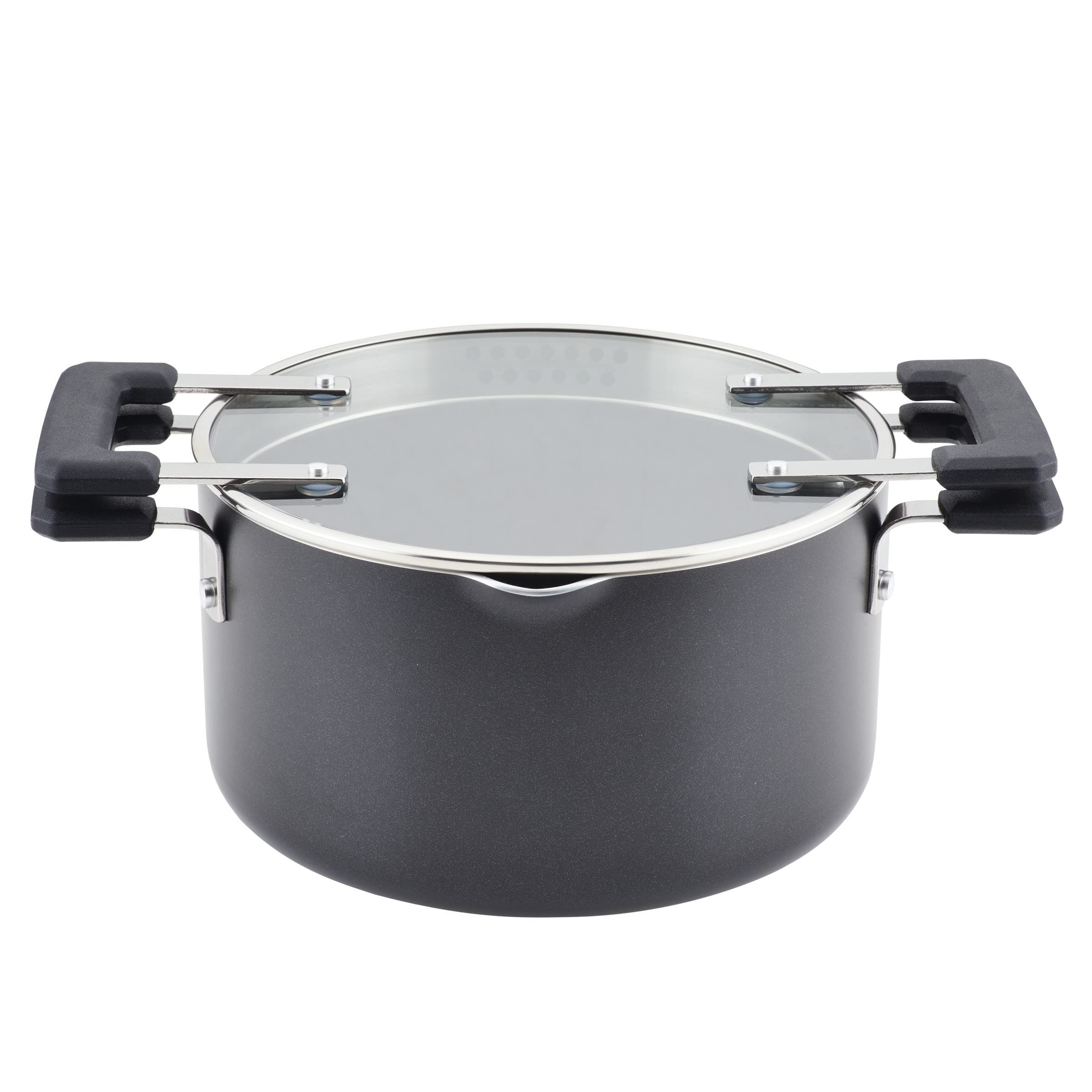 Farberware Cookstart DiamondMax Nonstick Straining Saucepot with Lid, Dishwasher Safe, 6 Quart - Black