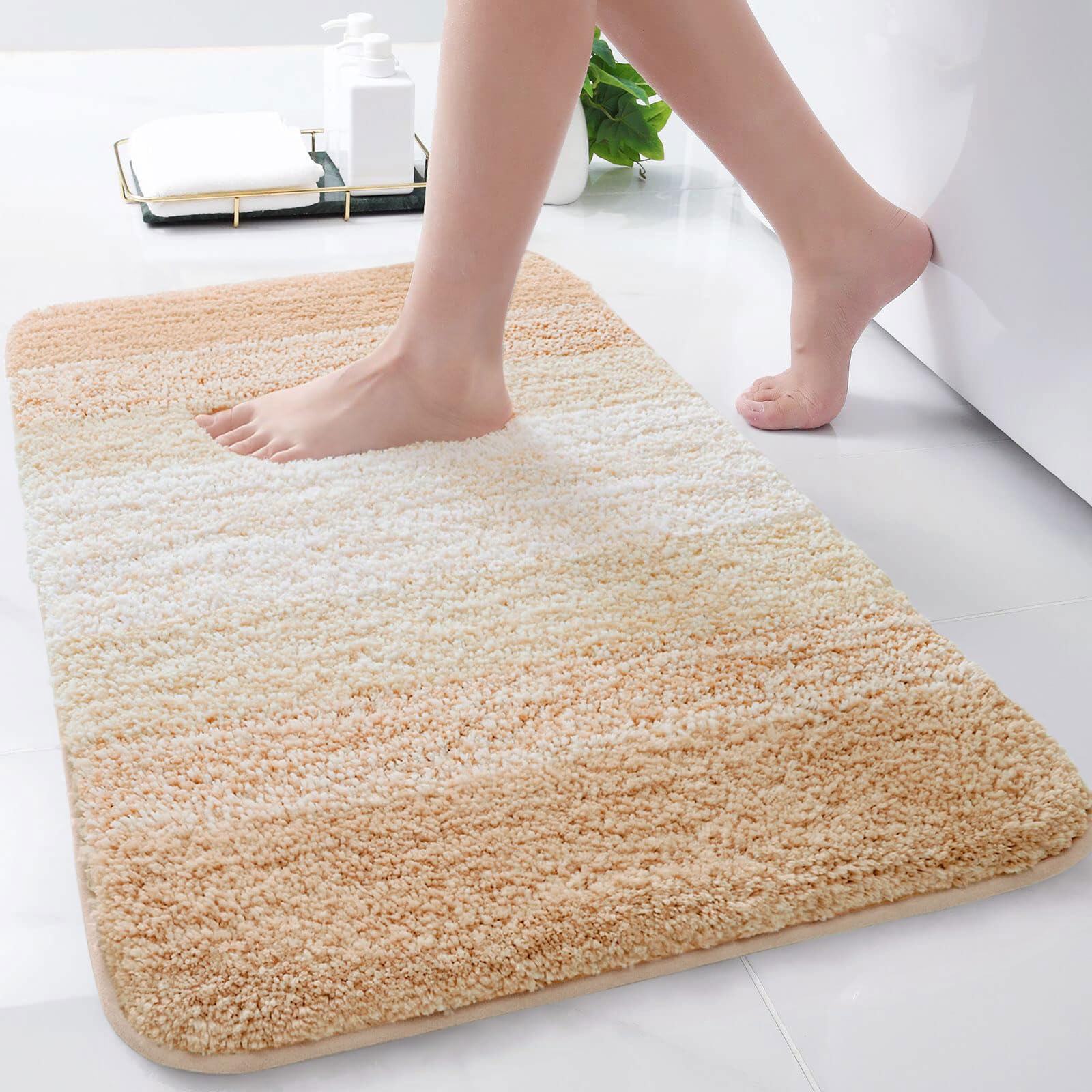 Arotive Microfiber Bathroom Rugs, Shaggy Soft and Absorbent Contour Toilet Rugs, Non-Slip, Thick Plush Machine Washable Dry Bath