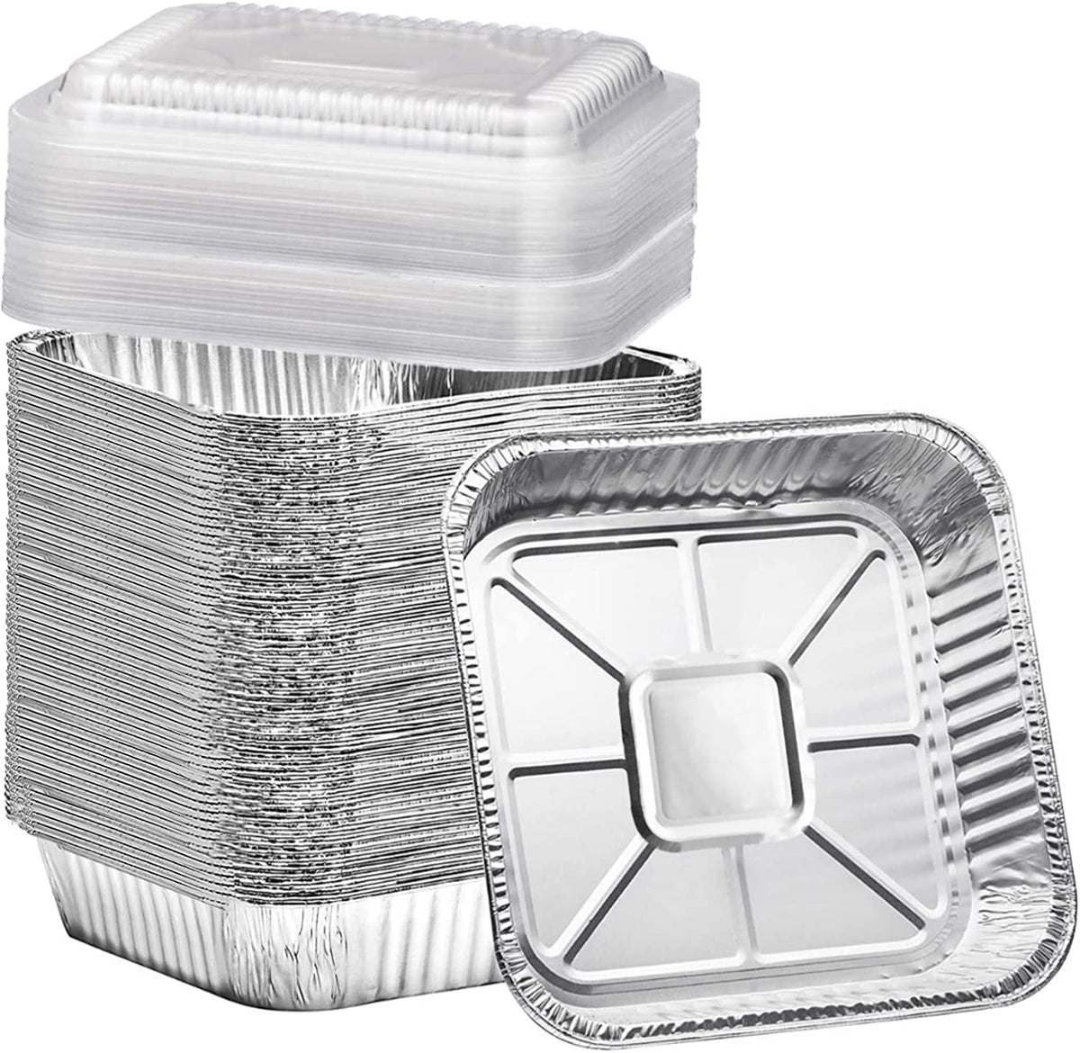Findful Square Aluminum Baking Pans With Clear Plastic Lids (35-Pack, 8X8   ) - Disposable Takeout Pans - Foil Food Containers F