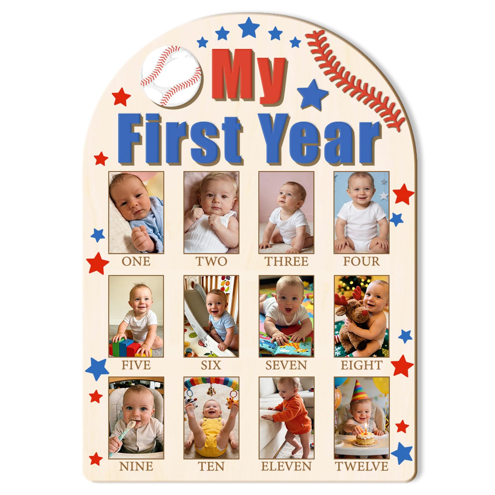 ORIGACH My First Year Baby Growth Photo Display Board, 12 Months Newborn Milestones Wood Keepsake Board for 1st Birthday & Nurse