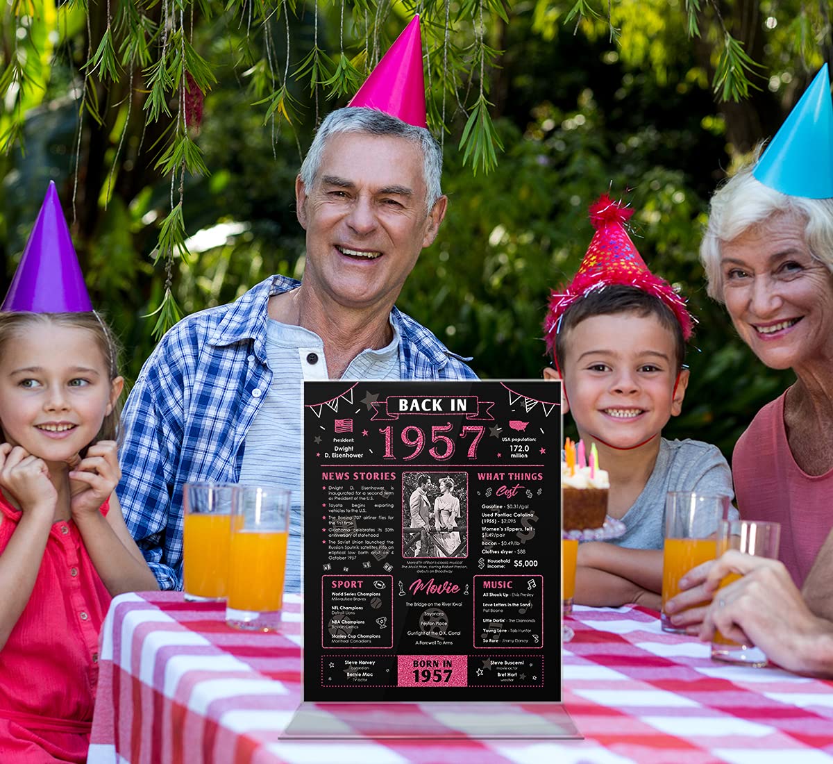 Back in 1957 Birthday Card - 66th Birthday Gift for Women - 66th Birthday Decoration for Her or Him - Table Centerpiece for 66 Years Old Birthday Party - Black and Pink Poster [Unframed 8x10]