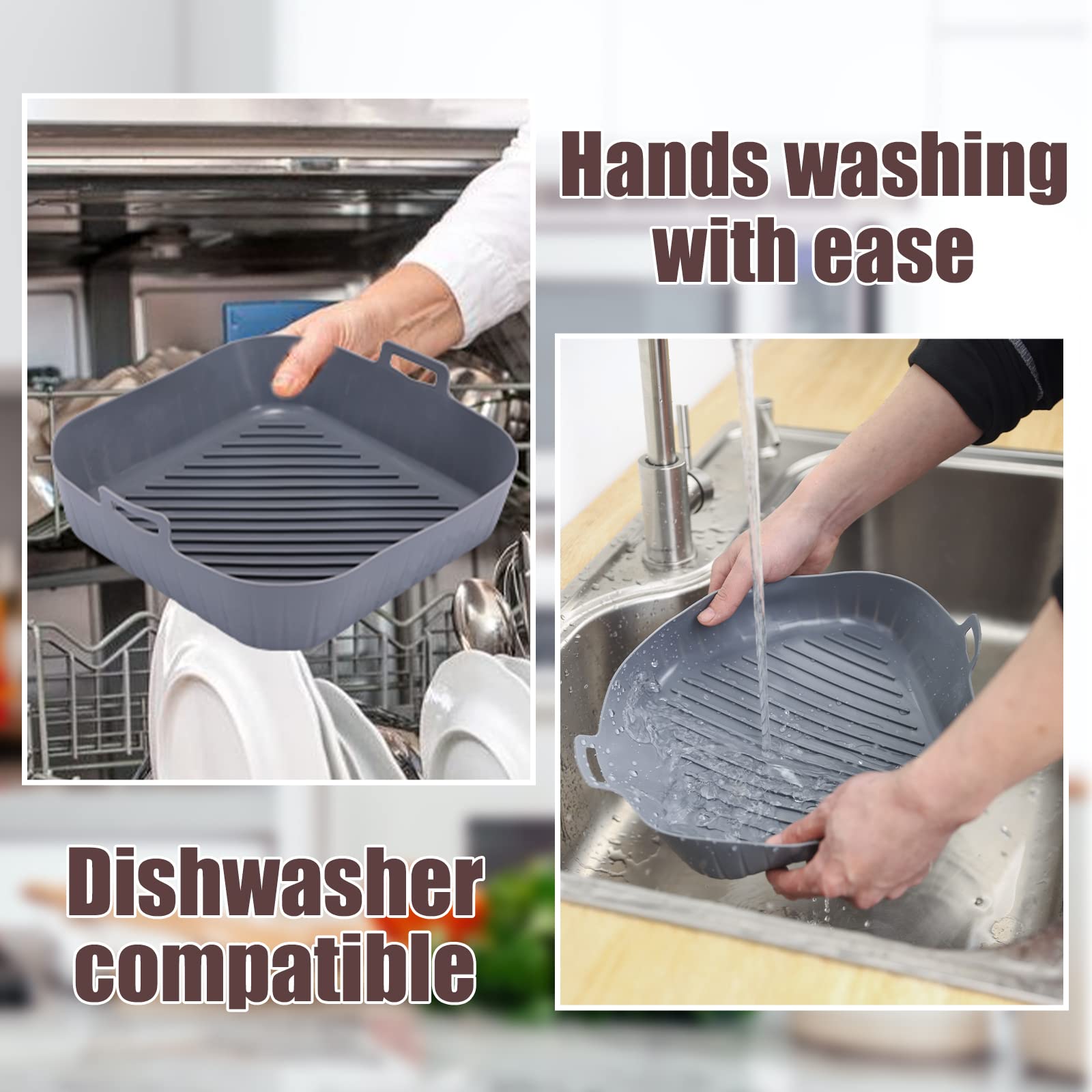 Golden Associate Silicone Liners Square 9 Inches for Large Air Fryer  2 Pcs Non-stick Food-grade Reusable Silicone Pot Baking Tray