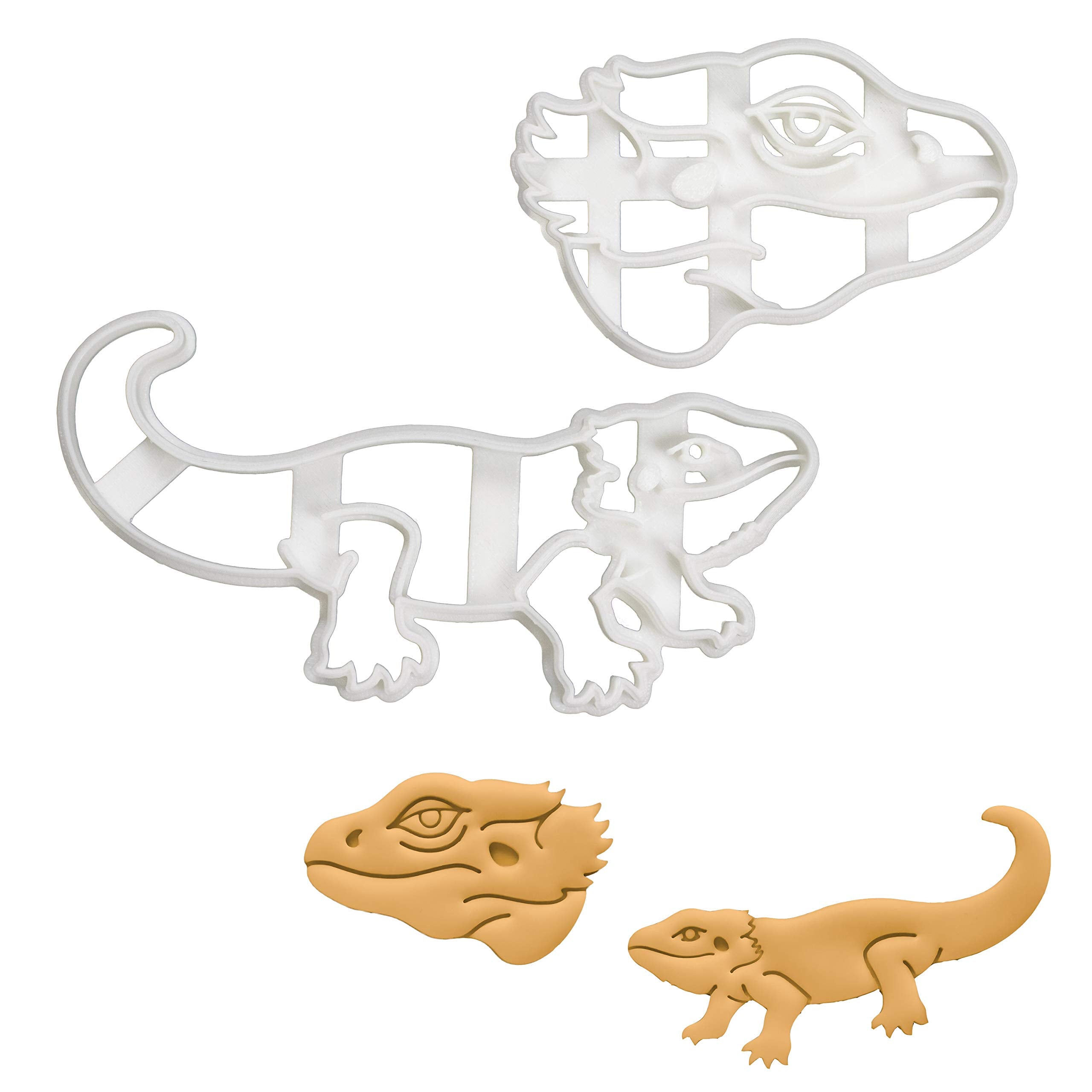 Set Of 2 Pogona Bearded Dragon Cookie Cutters (Designs: Body And Face), 2 Pieces - Bakerlogy