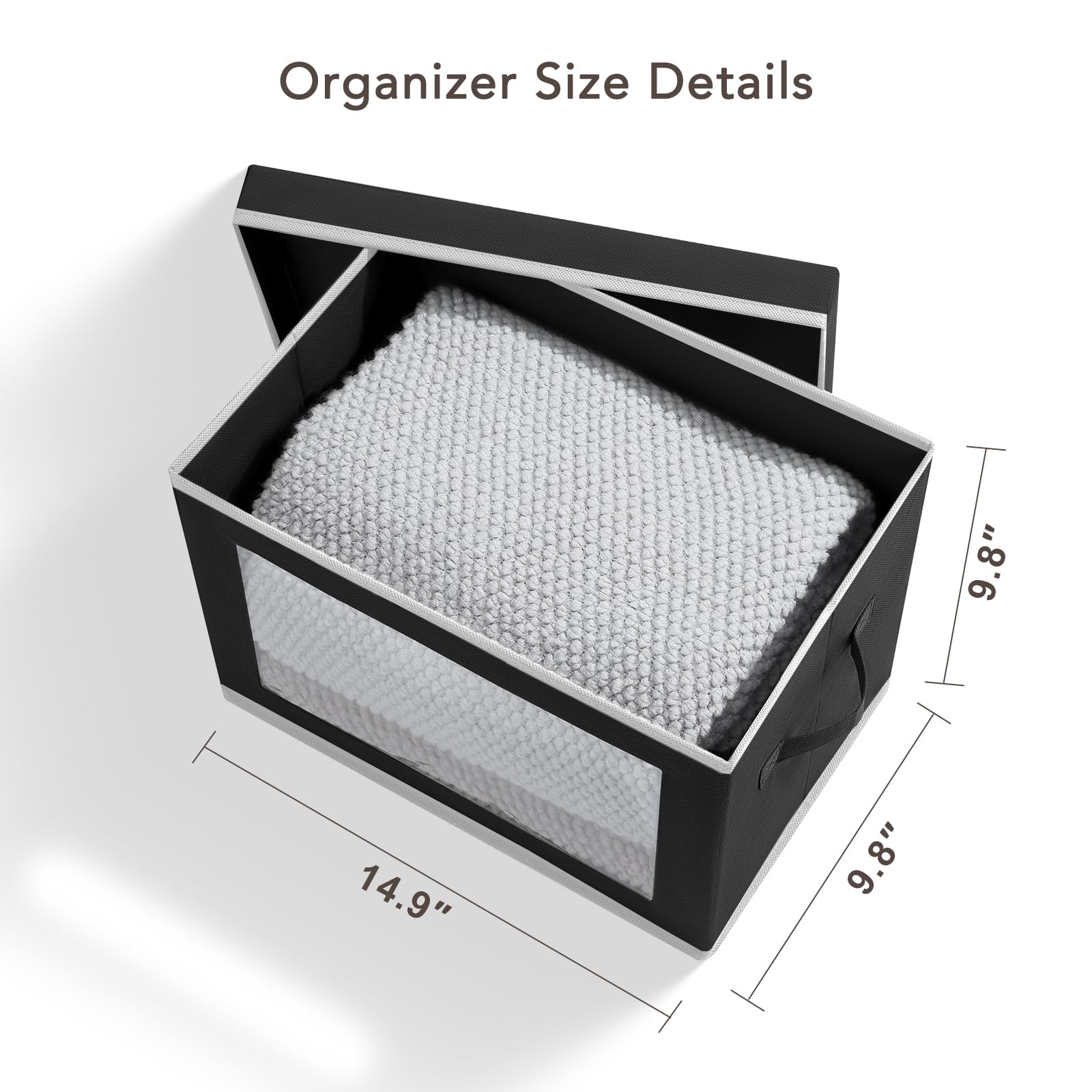Homsorout Storage Boxes With Lids - 3 Pack Fabric Clear Window Storage Bins, Collapsible Storage Bins With Lids, Linen Closet Or