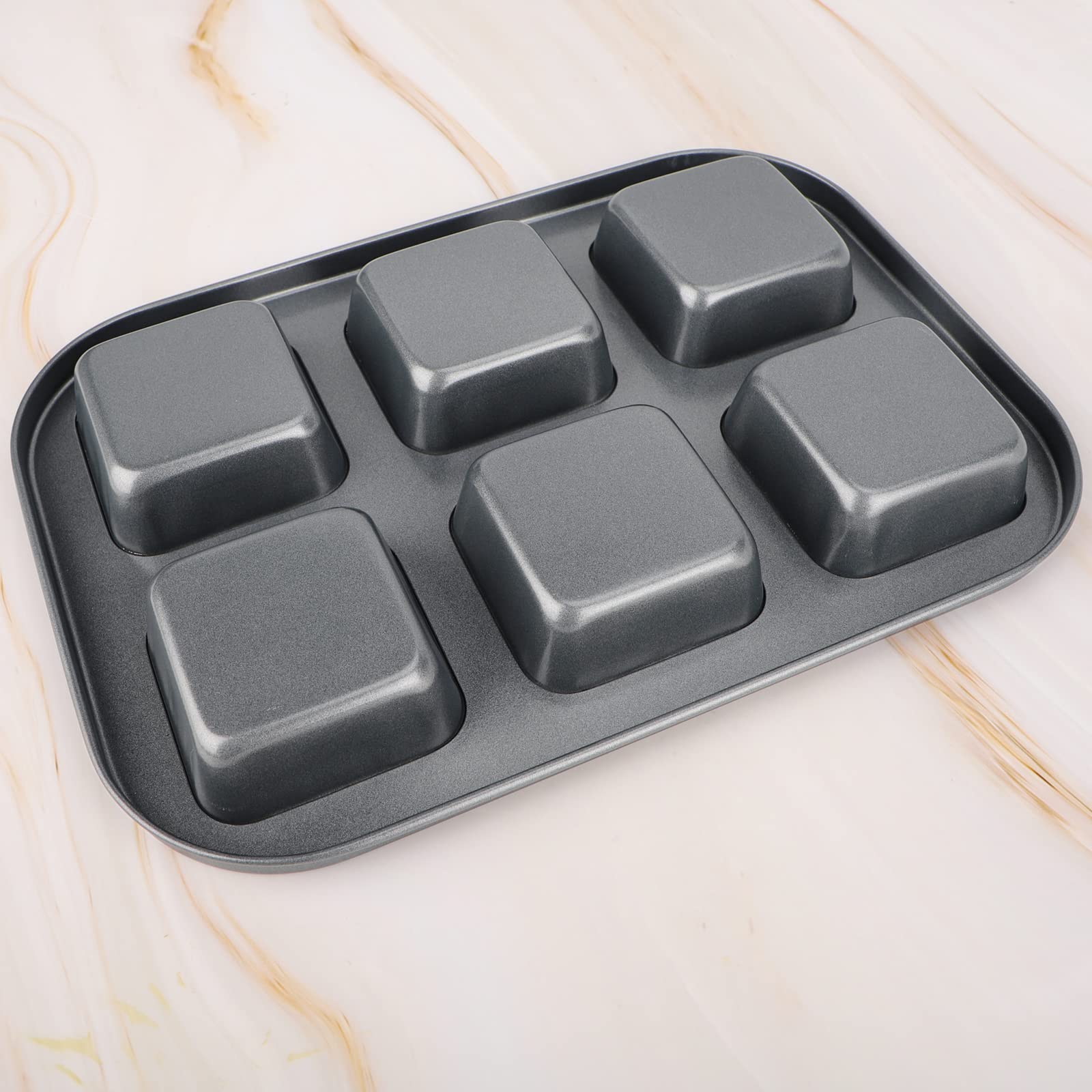 Beasea Square Brownie Pan, Nonstick 6 Cavity Muffin Pan Brownie Cake Pan Mini Cheesecake Cupcake Bakeware Carbon Steel Brownie B