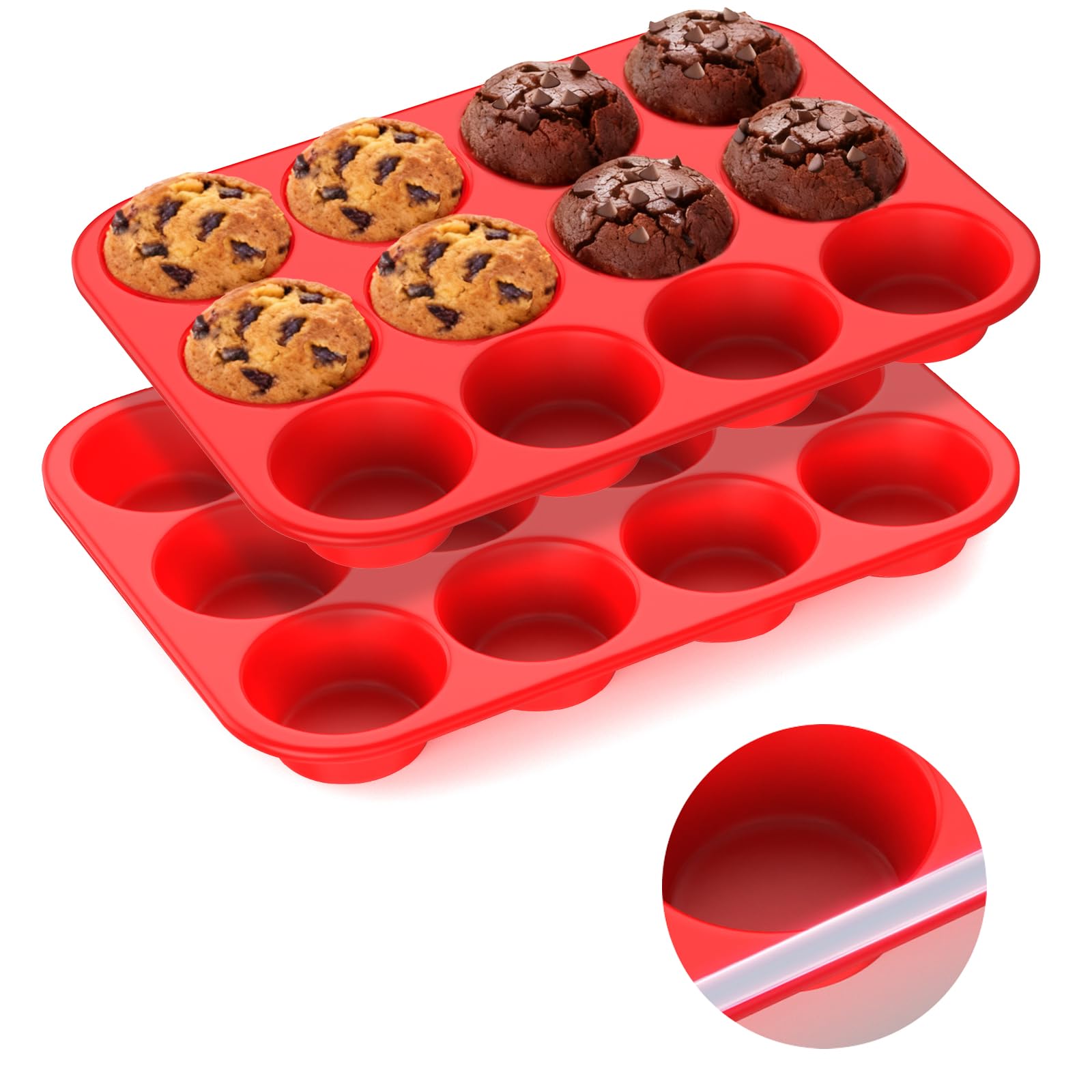 Silicone Muffin Pan for Baking: 24 Cup Muffin Pan with Metal Reinforced Frame, Regular Size Cupcake Egg Bites Molds for Baking, 